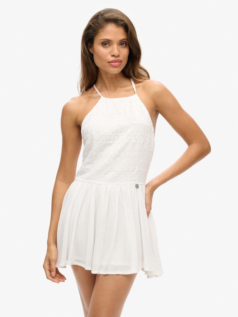 Product image 1 of 5, which shows Superdry Vintage Embroidered Mini Dress, Off White, 10