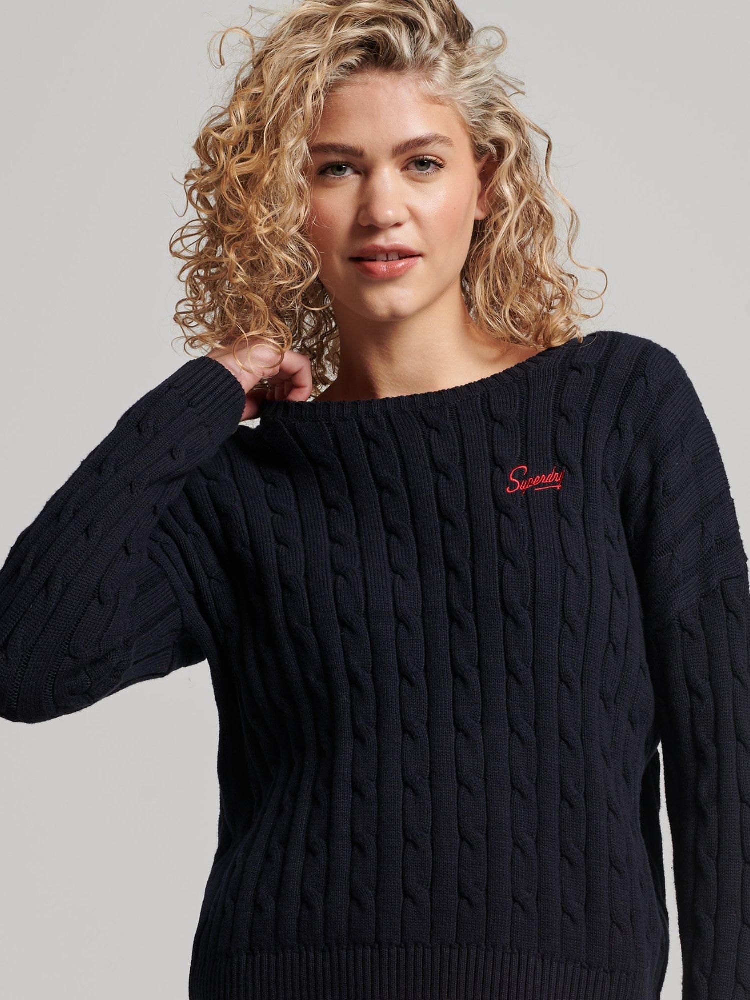 Superdry Vintage Dropped Shoulder Cable Jumper, Eclipse Navy