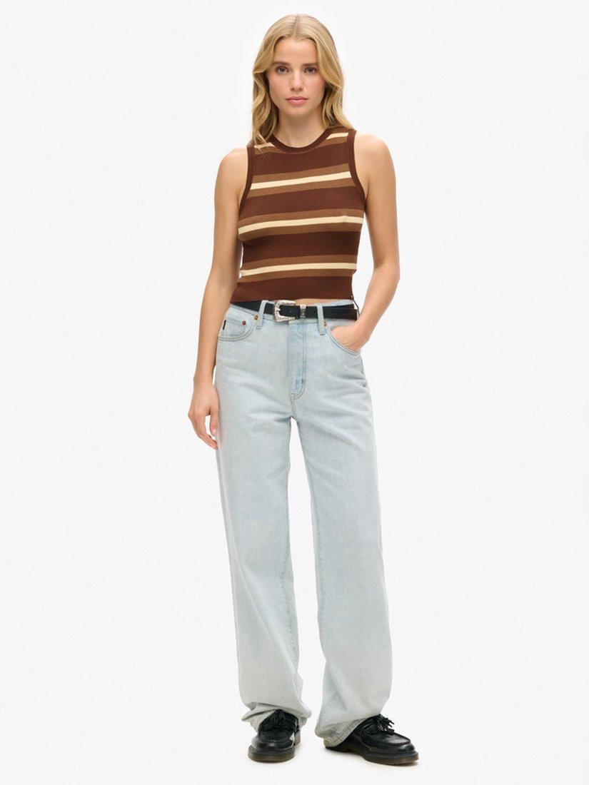 Product image 3 of 5, which shows Superdry Fine Knit Tank Top, Bison Brown/Marzipan, 8