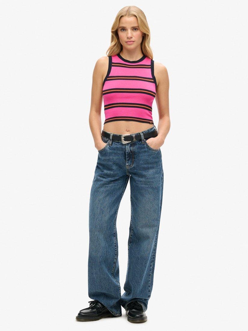 Product image 2 of 4, which shows Superdry Fine Knit Tank Top, Pink/Eclipse Navy, 8