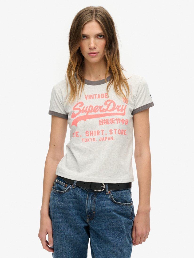 Superdry Neon Vintage Logo T-Shirt, Glacier Grey Marl, 6