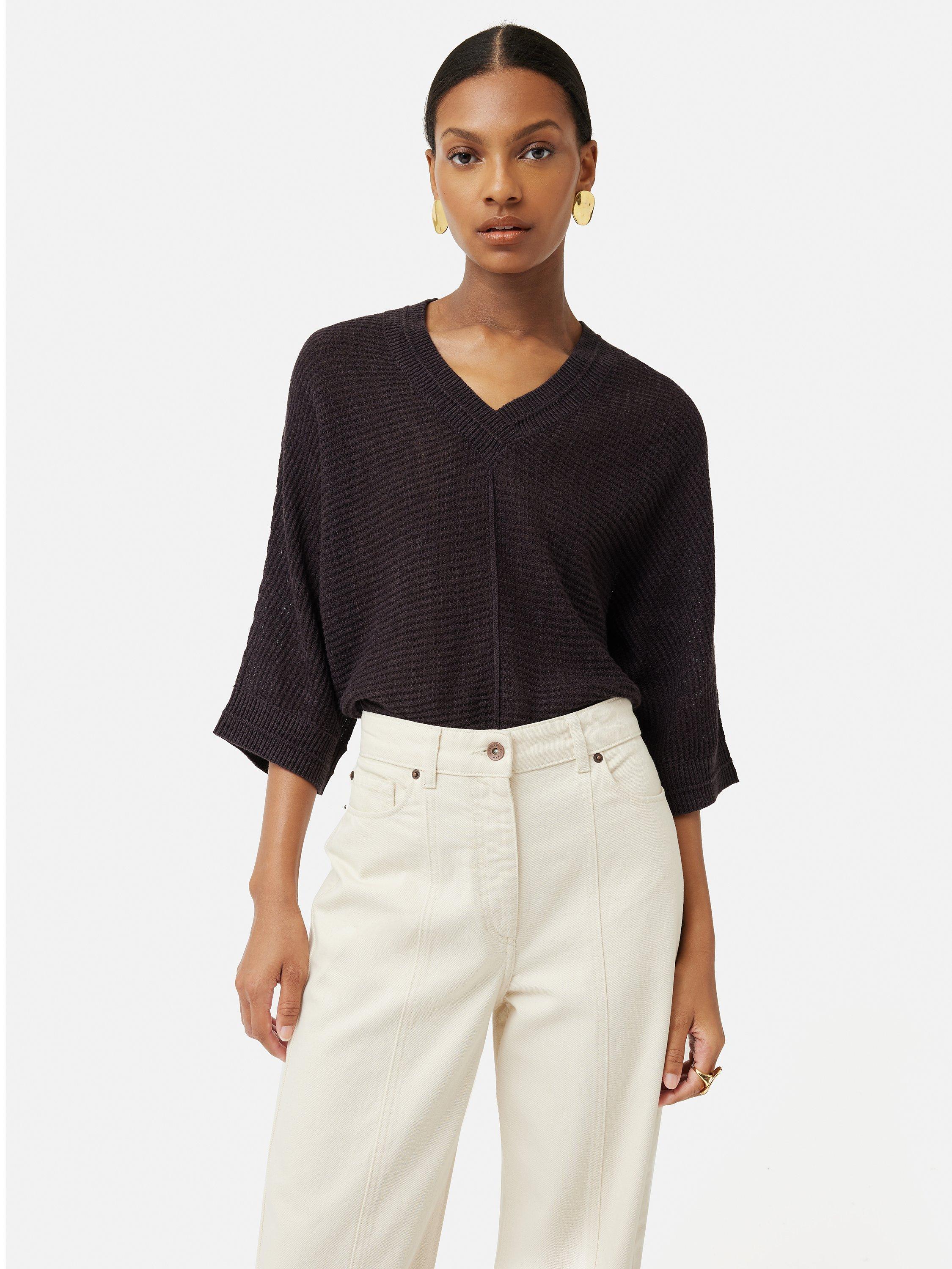 Jigsaw Slub Linen-Cotton Blend Jumper, Brown