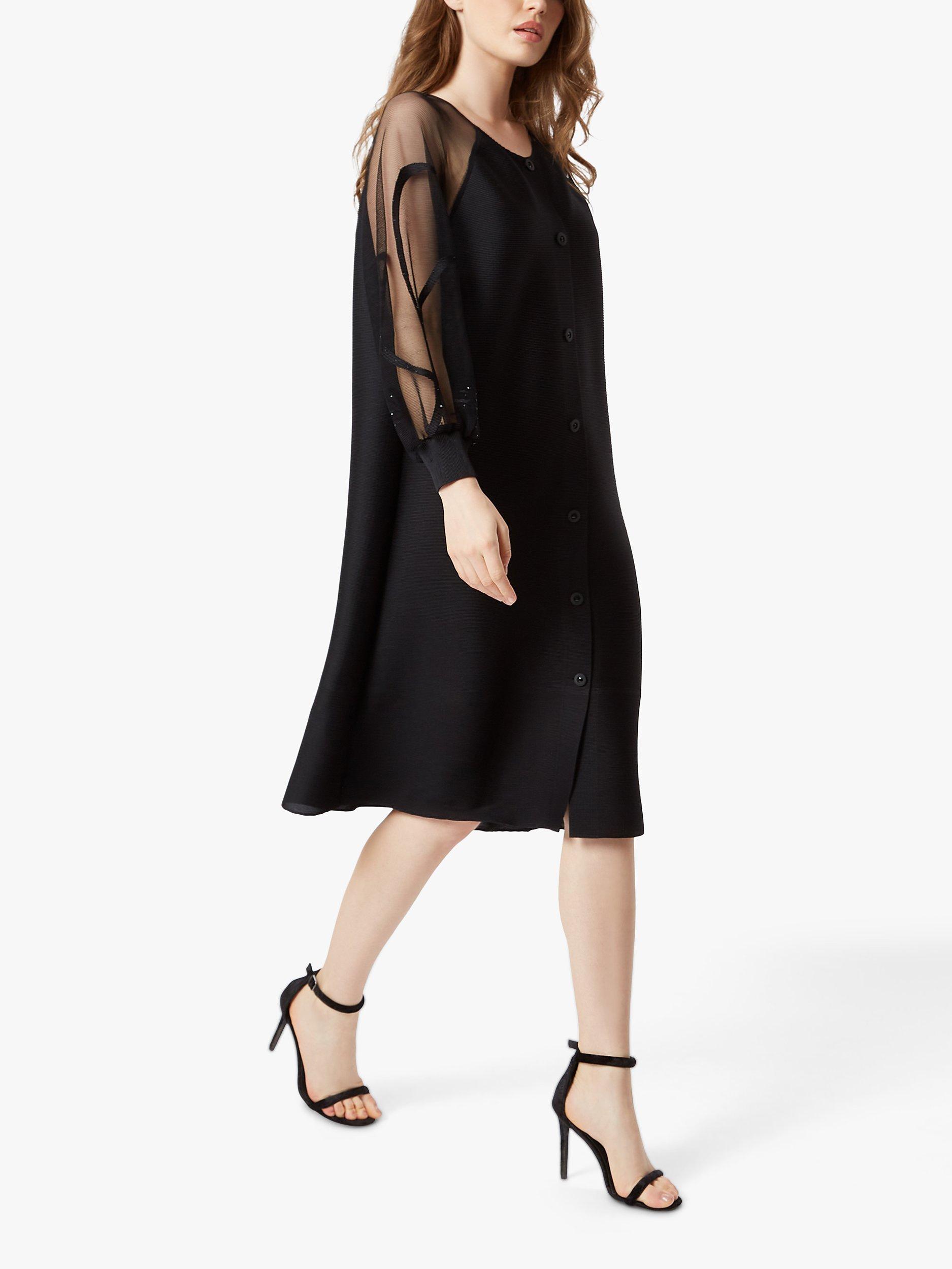 James Lakeland Sheer Sleeve Pleated Detail Occasion Coat, Black