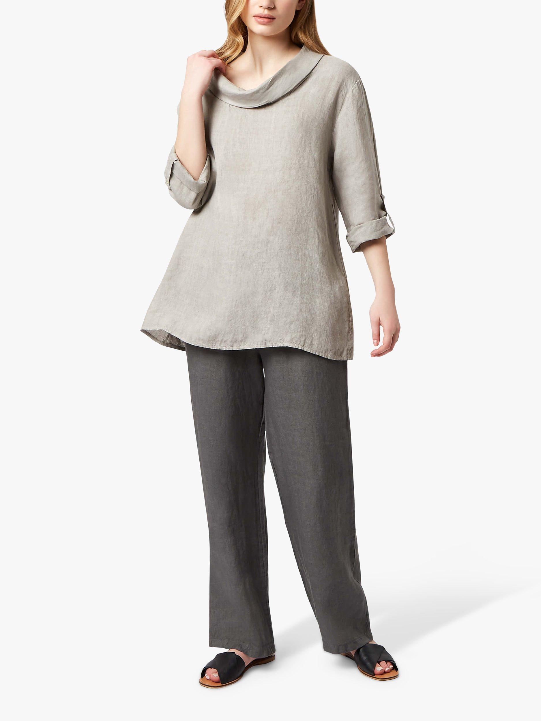 James Lakeland Long Linen Cowl Neck Top, Taupe