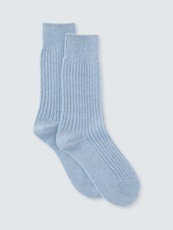 John Lewis Cashmere Rich Bed Socks, Caramel, Pale Blue