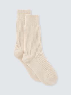 John Lewis Cashmere Rich Bed Socks, Caramel, Ivory