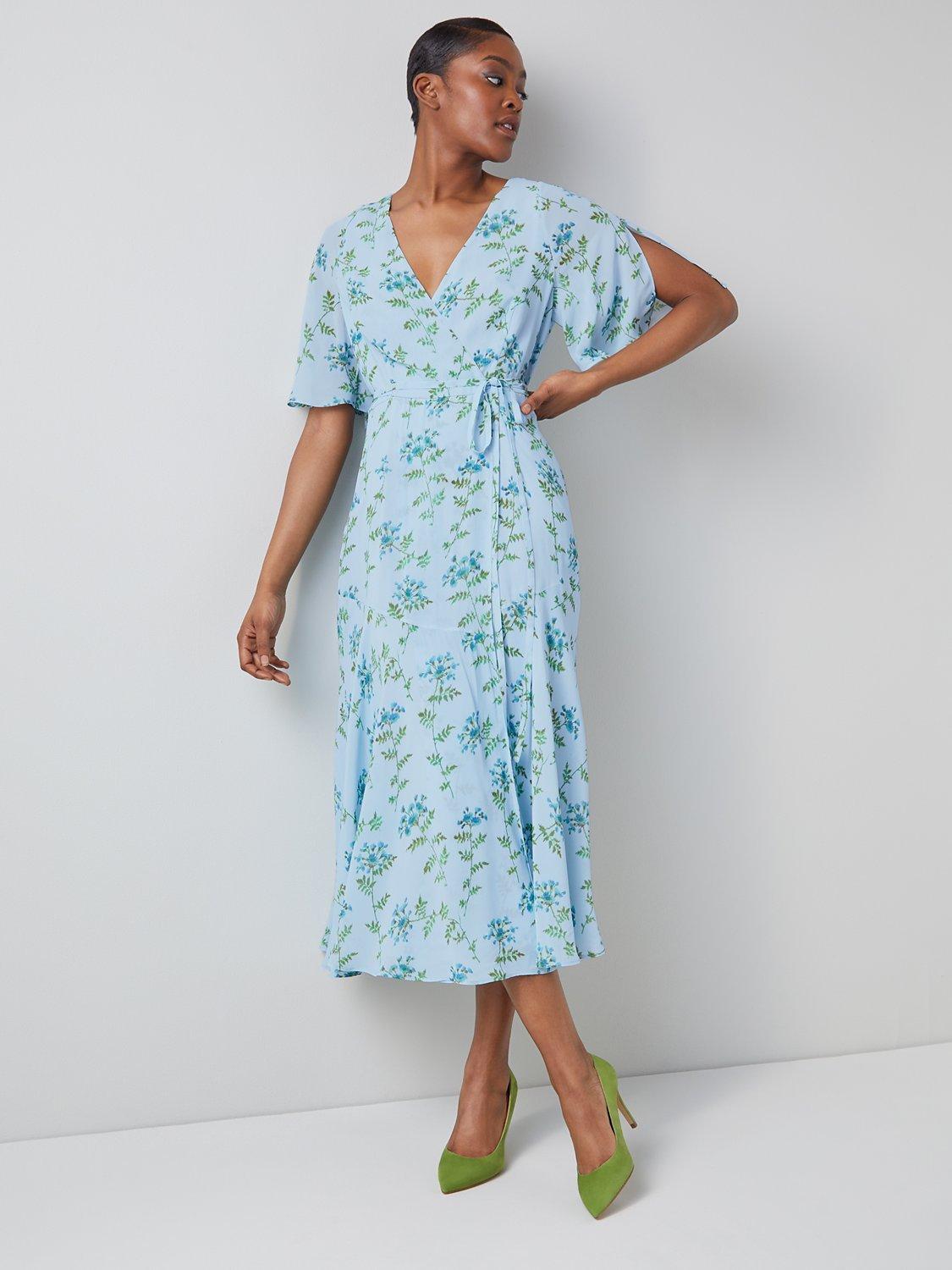 L.K.Bennett Cole Tie Belt Midi Dress Blue Multi