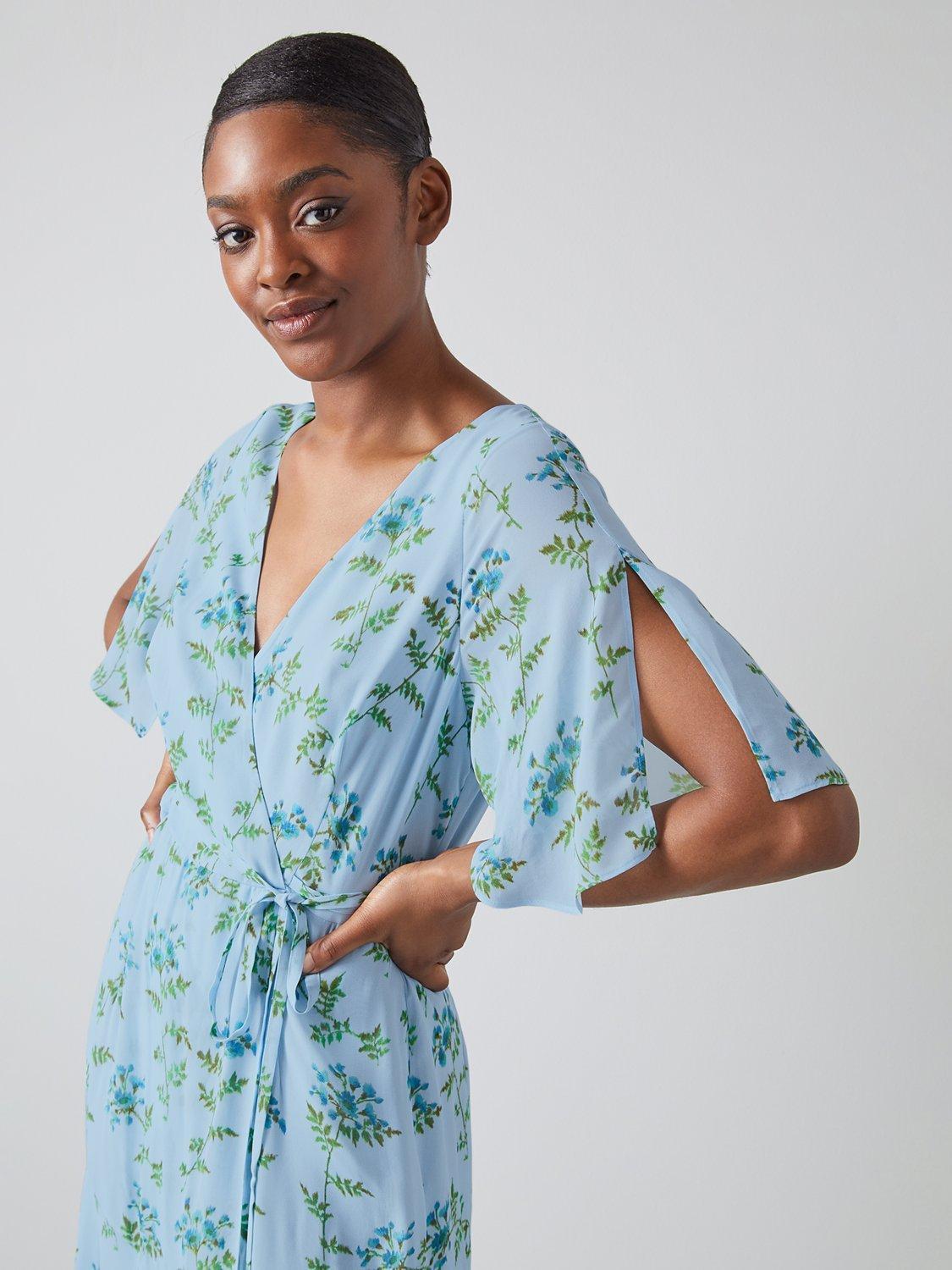 L.K.Bennett Cole Tie Belt Midi Dress, Blue/Multi, 10