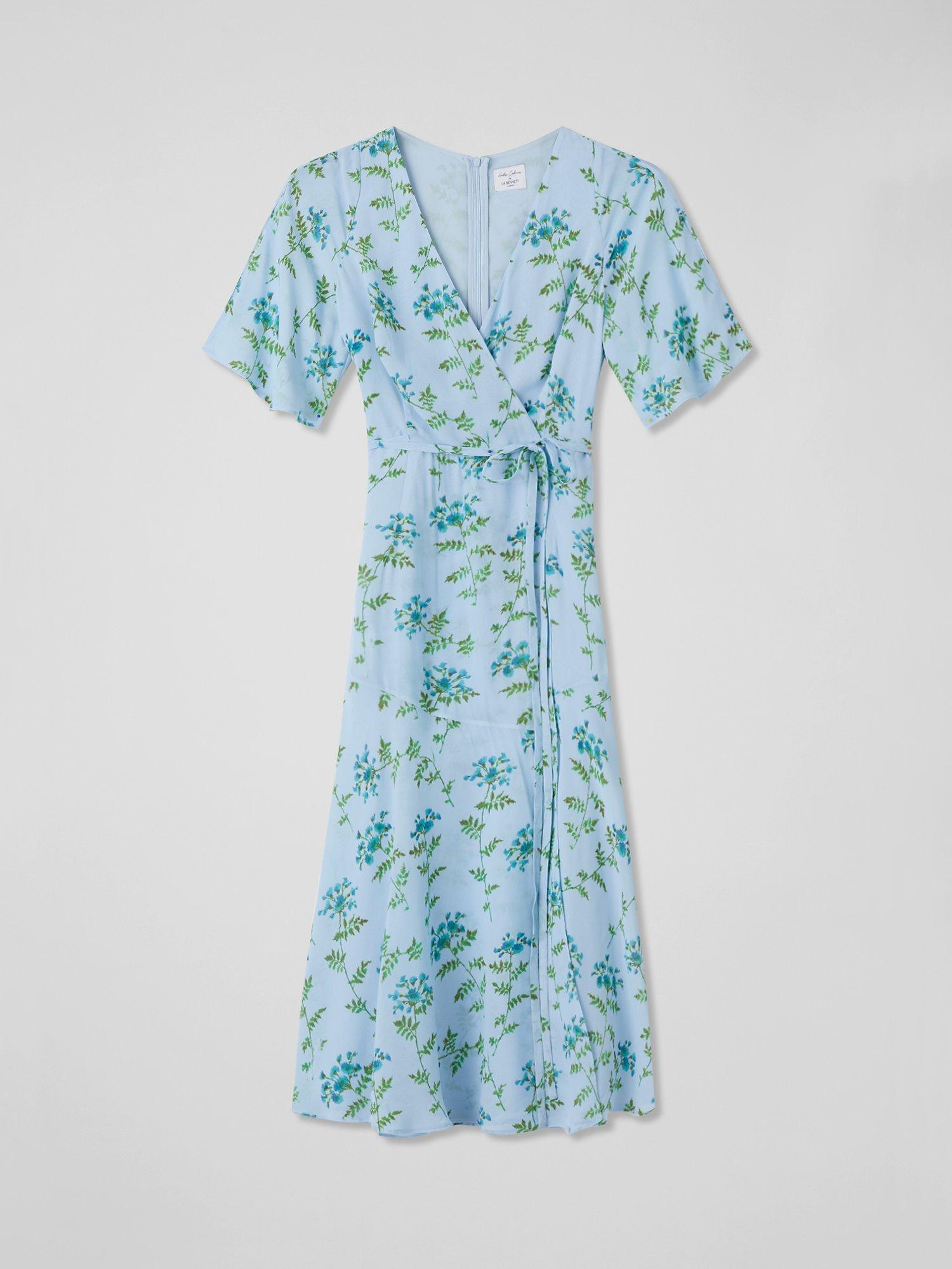 L.K.Bennett Cole Tie Belt Midi Dress, Blue/Multi, 10