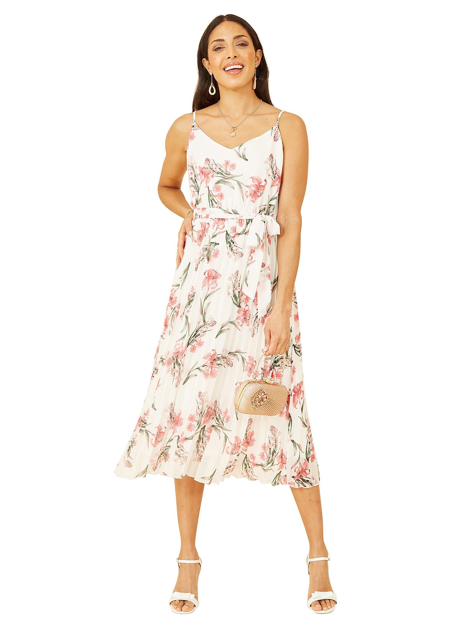 Yumi Mela Floral Pleated Midi Dress, Ivory