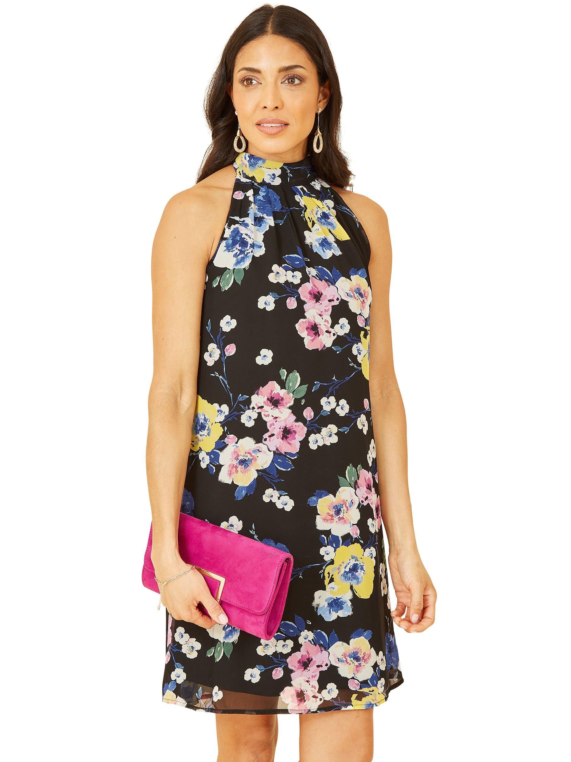 Yumi Floral Halterneck Dress Black