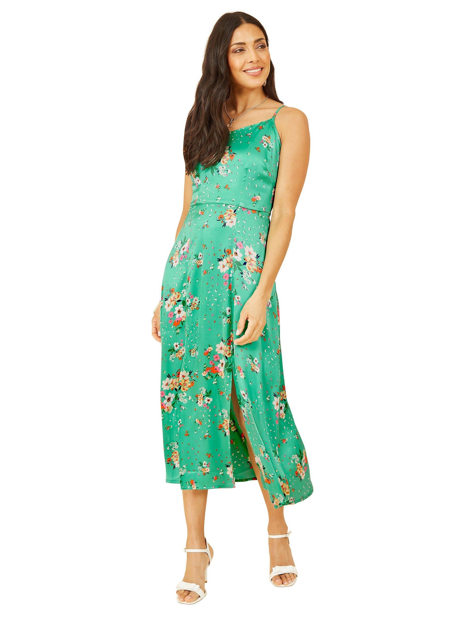 Product image 1 of 4, which shows Yumi Satin Floral Slip Dress, Green, 8
