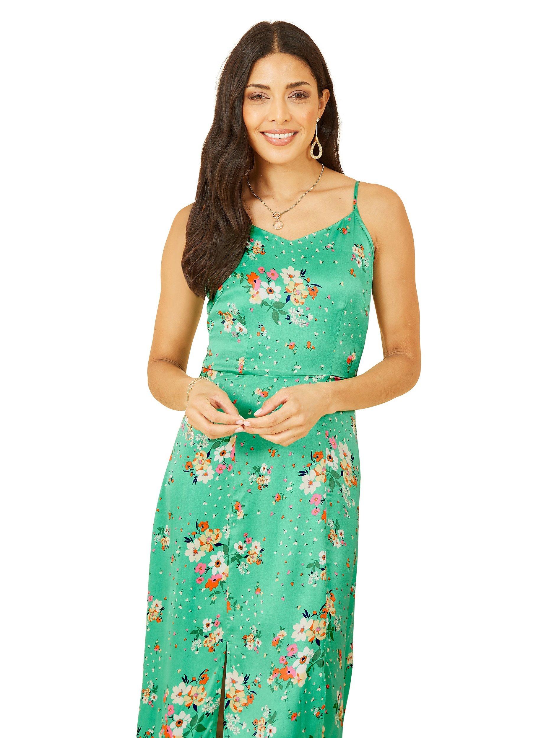 Product image 2 of 4, which shows Yumi Satin Floral Slip Dress, Green, 8