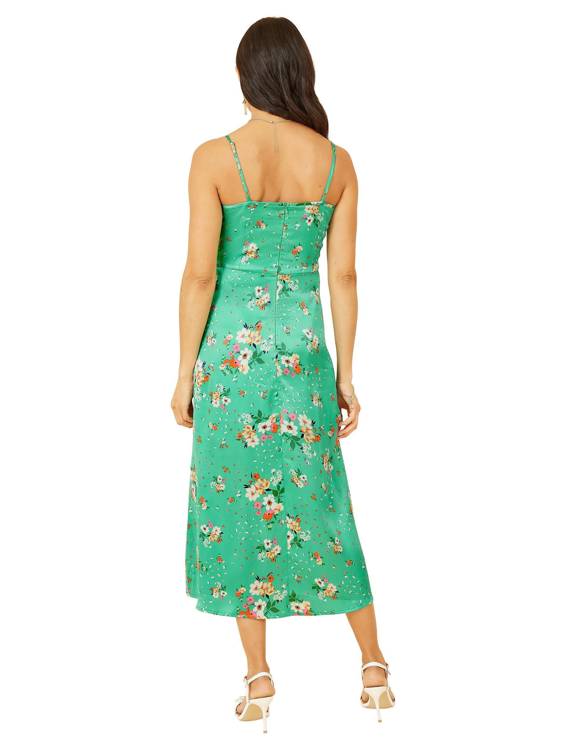 Product image 3 of 4, which shows Yumi Satin Floral Slip Dress, Green, 8