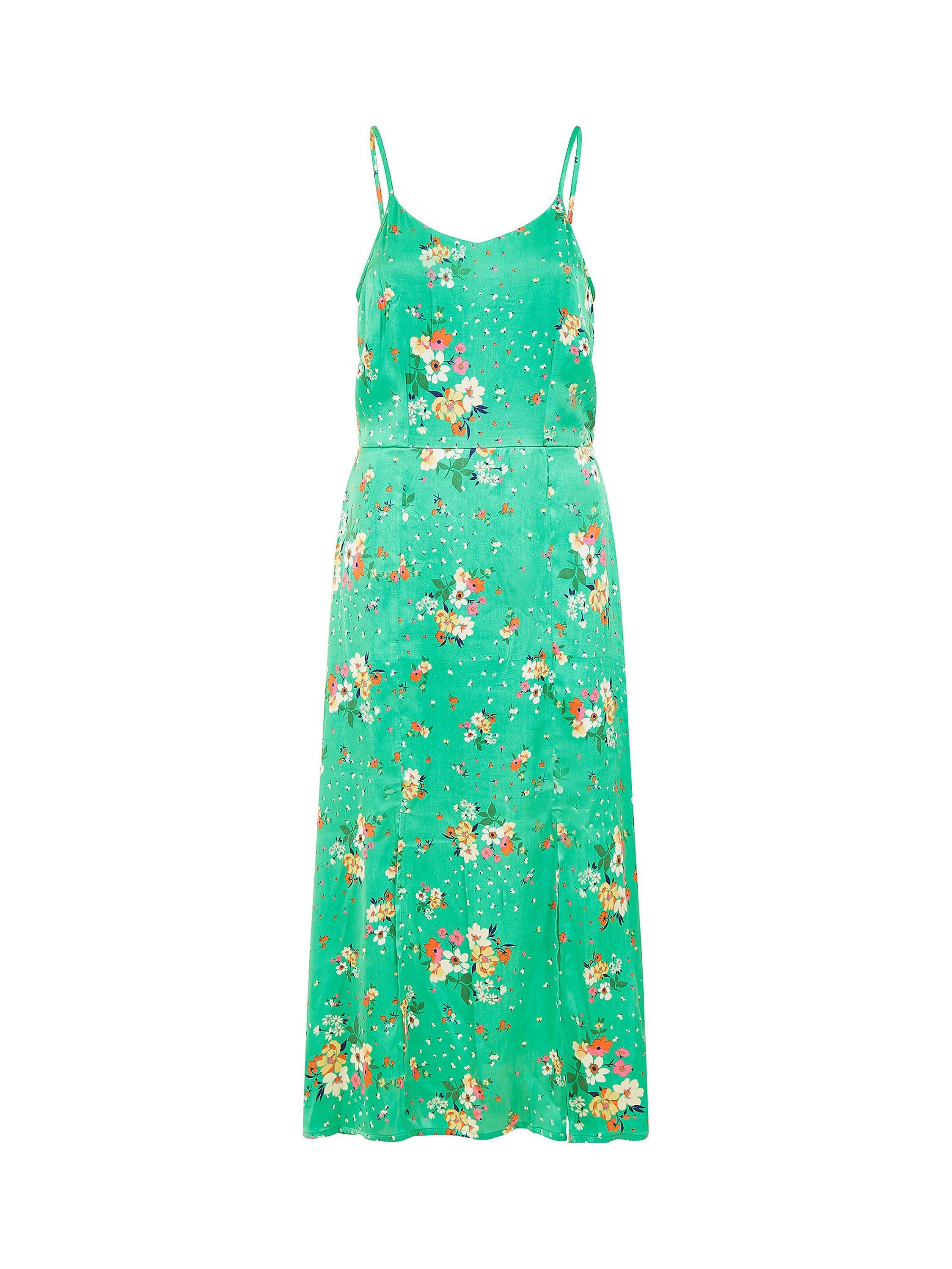 Product image 4 of 4, which shows Yumi Satin Floral Slip Dress, Green, 8