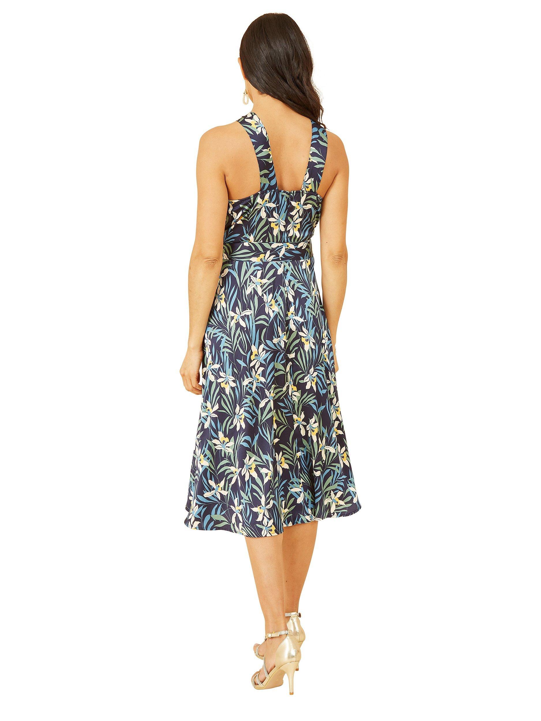 Product image 5 of 6, which shows Yumi Tropical Print Midi Dress, Navy, 12