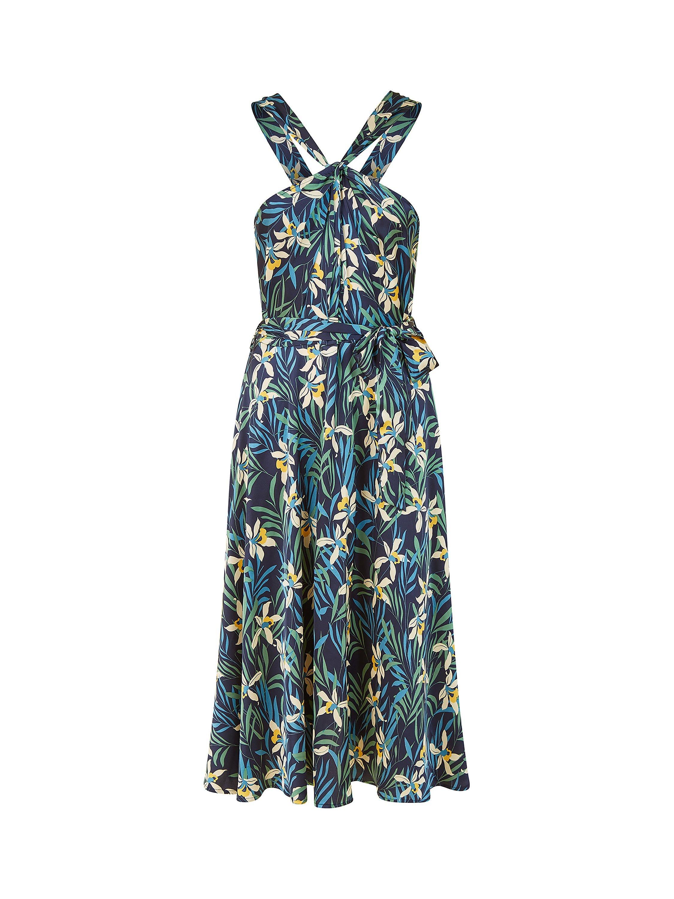 Product image 6 of 6, which shows Yumi Tropical Print Midi Dress, Navy, 12