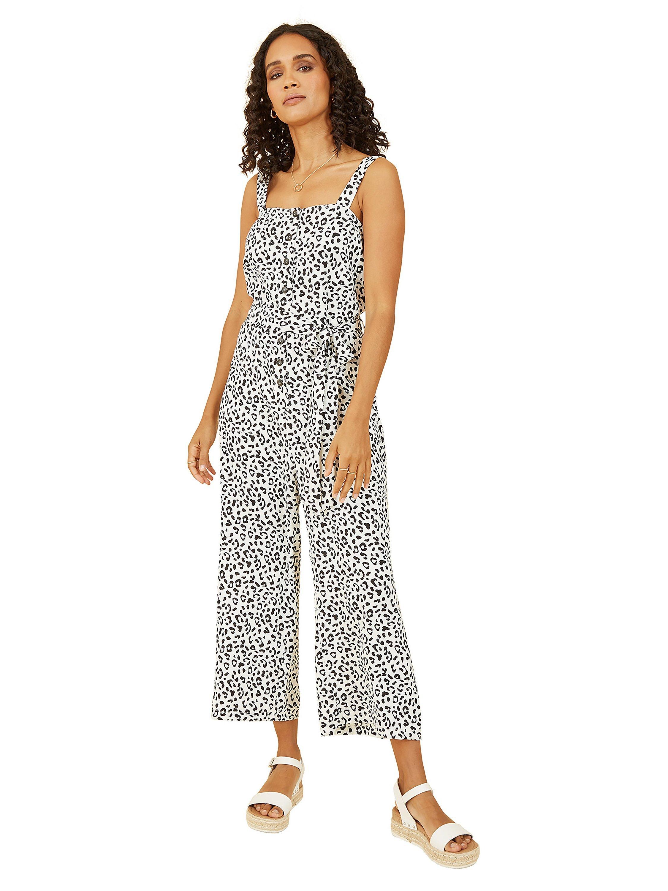Product image 1 of 4, which shows Yumi Strappy Animal Print Jumpsuit, White, 8