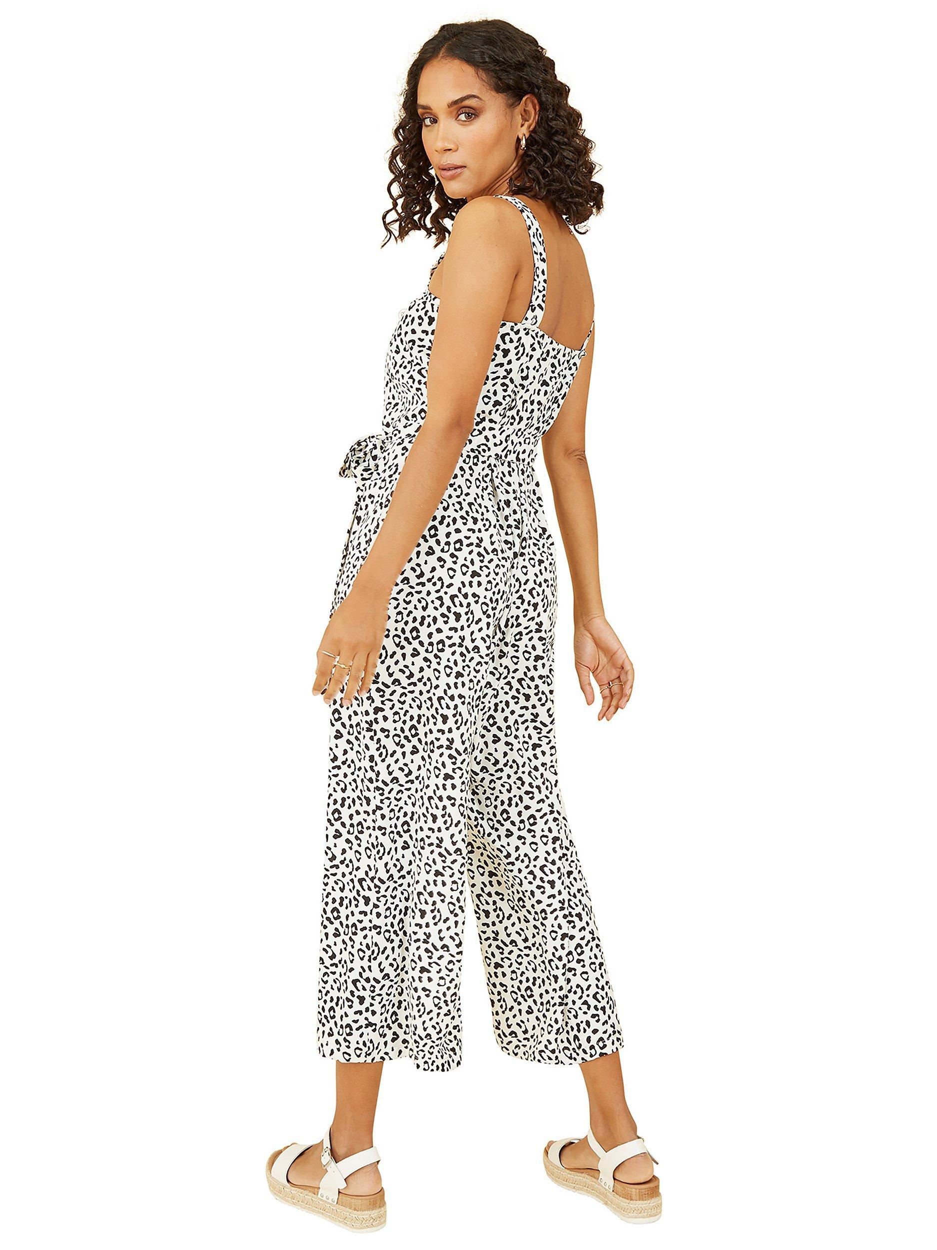Product image 3 of 4, which shows Yumi Strappy Animal Print Jumpsuit, White, 8