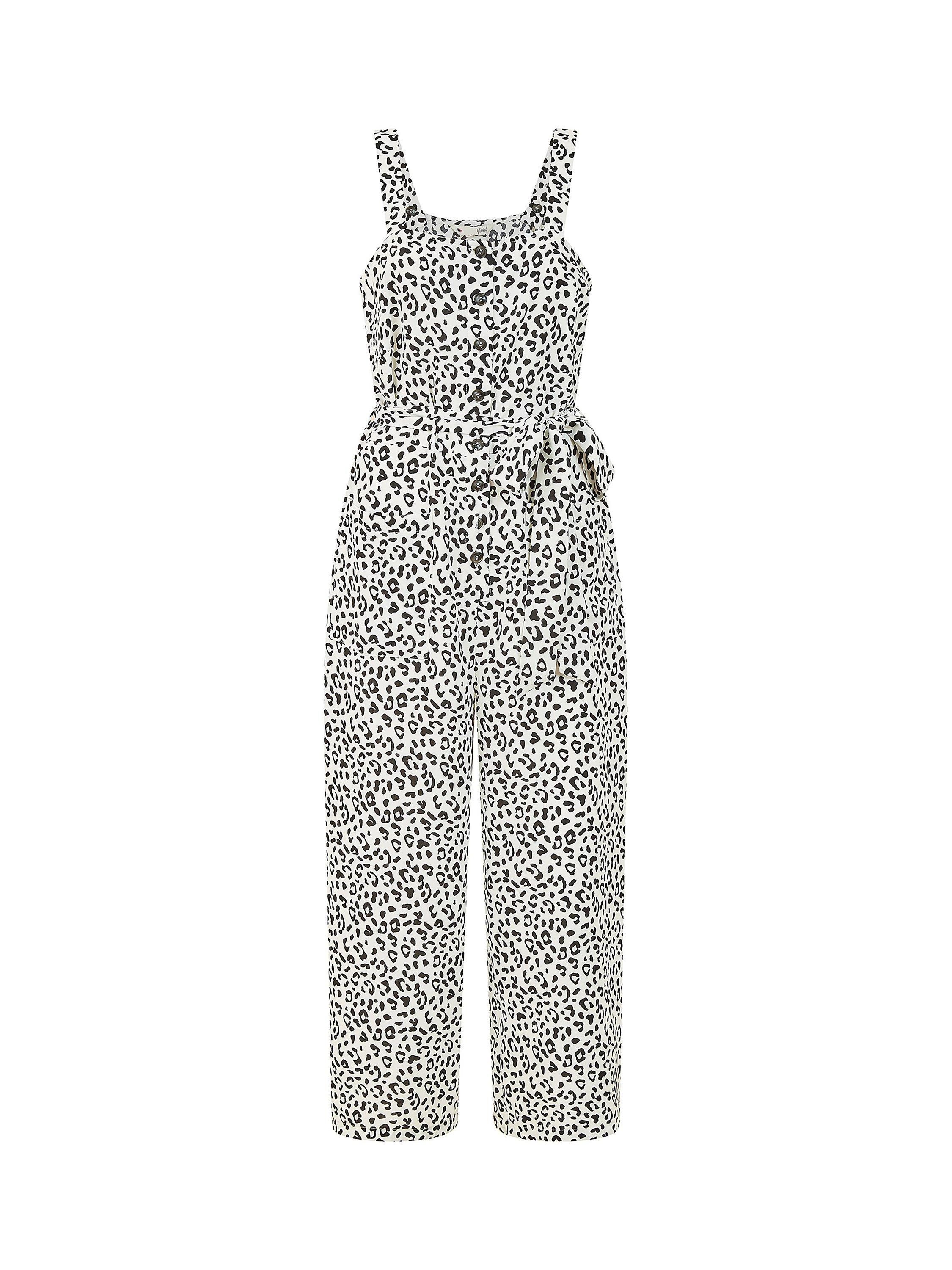 Product image 4 of 4, which shows Yumi Strappy Animal Print Jumpsuit, White, 8