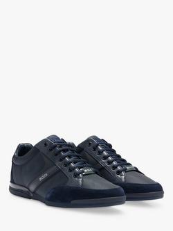 HUGO BOSS Saturn 401 Lace Up Trainers, Dark Blue - view 2, Dark Blue