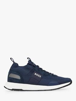 BOSS Titanium Structured Knit Sock Trainers, Dark Blue