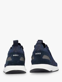 BOSS Titanium Structured Knit Sock Trainers - view 2, Dark Blue