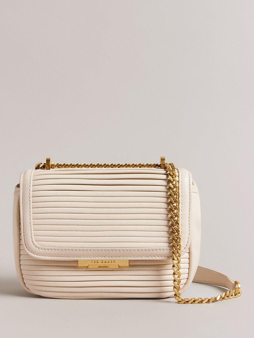 Ted Baker Pyalily Leather Plisse Chain Strap Cross Body Bag, Natural Ivory