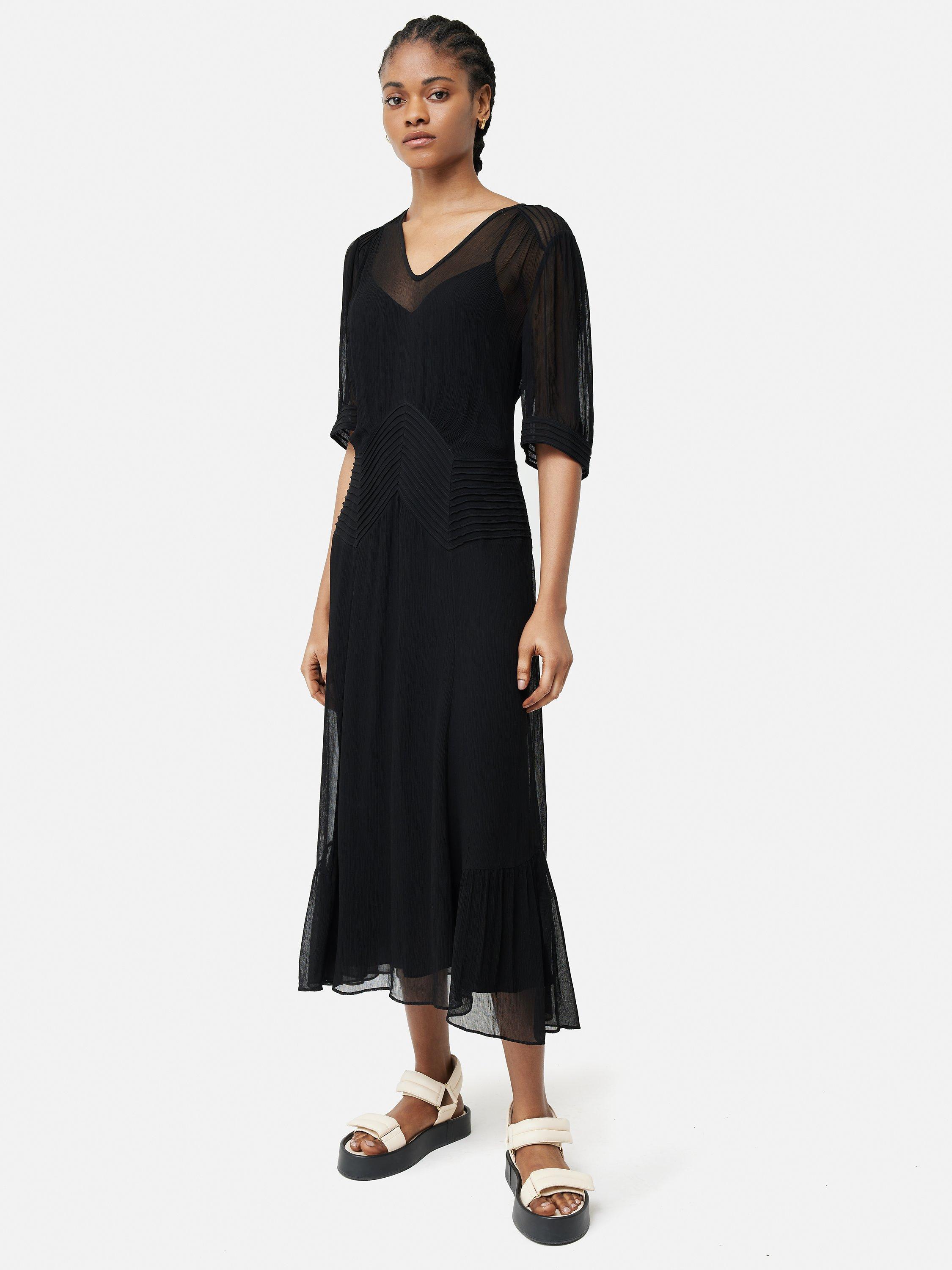 Jigsaw Pintucked Crinkle Midi Dress, Black