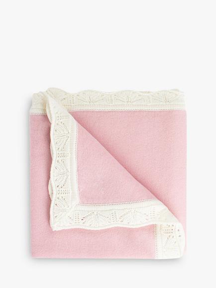 Trotters Baby Frill Trim Cashmere Blanket, Pale Pink