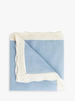 Trotters Baby Frill Trim Cashmere Blanket, Pale Blue