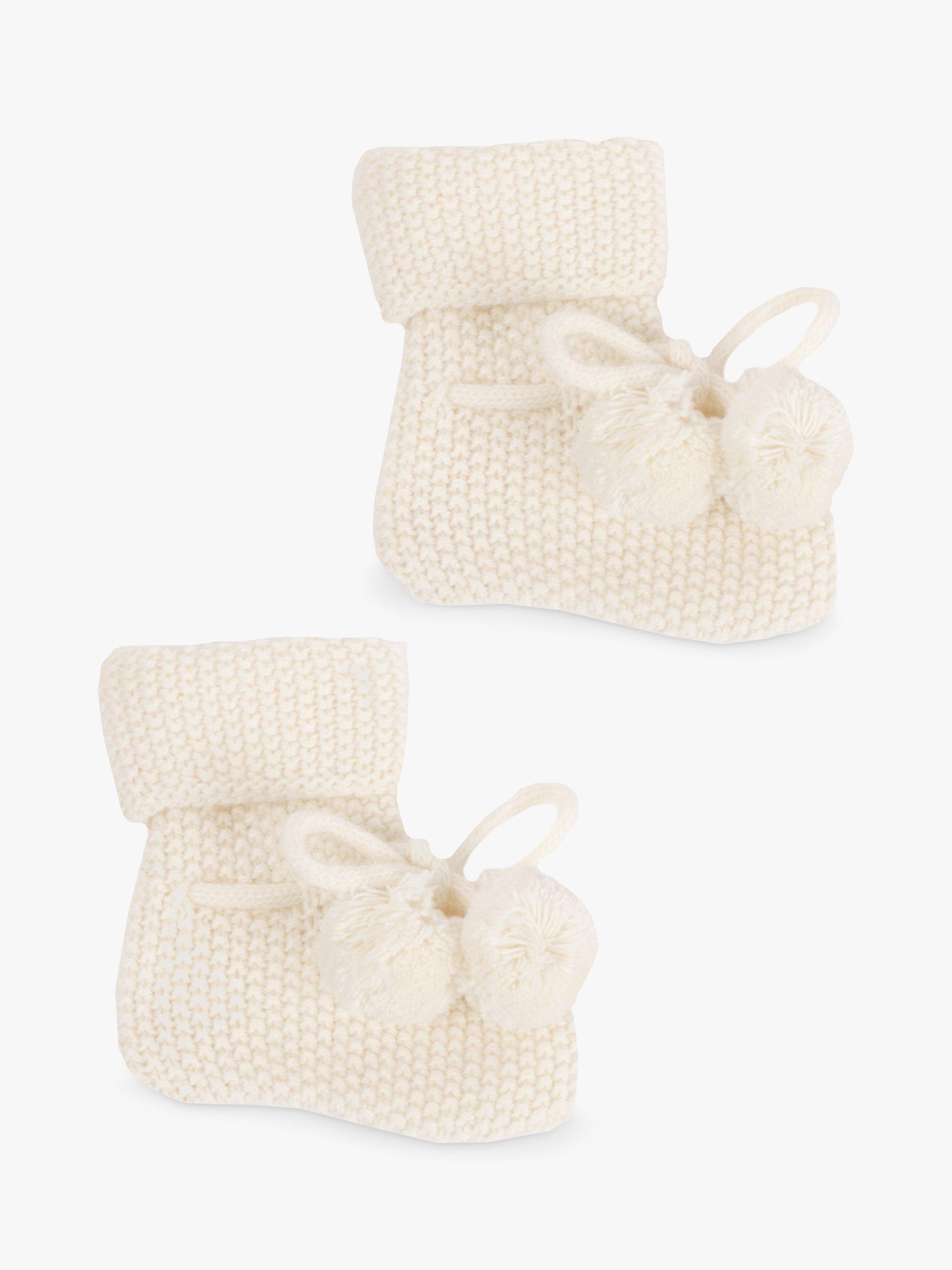 Product image 1 of 3, which shows Trotters Baby Wool Blend Little Booties, Off-white, One Size