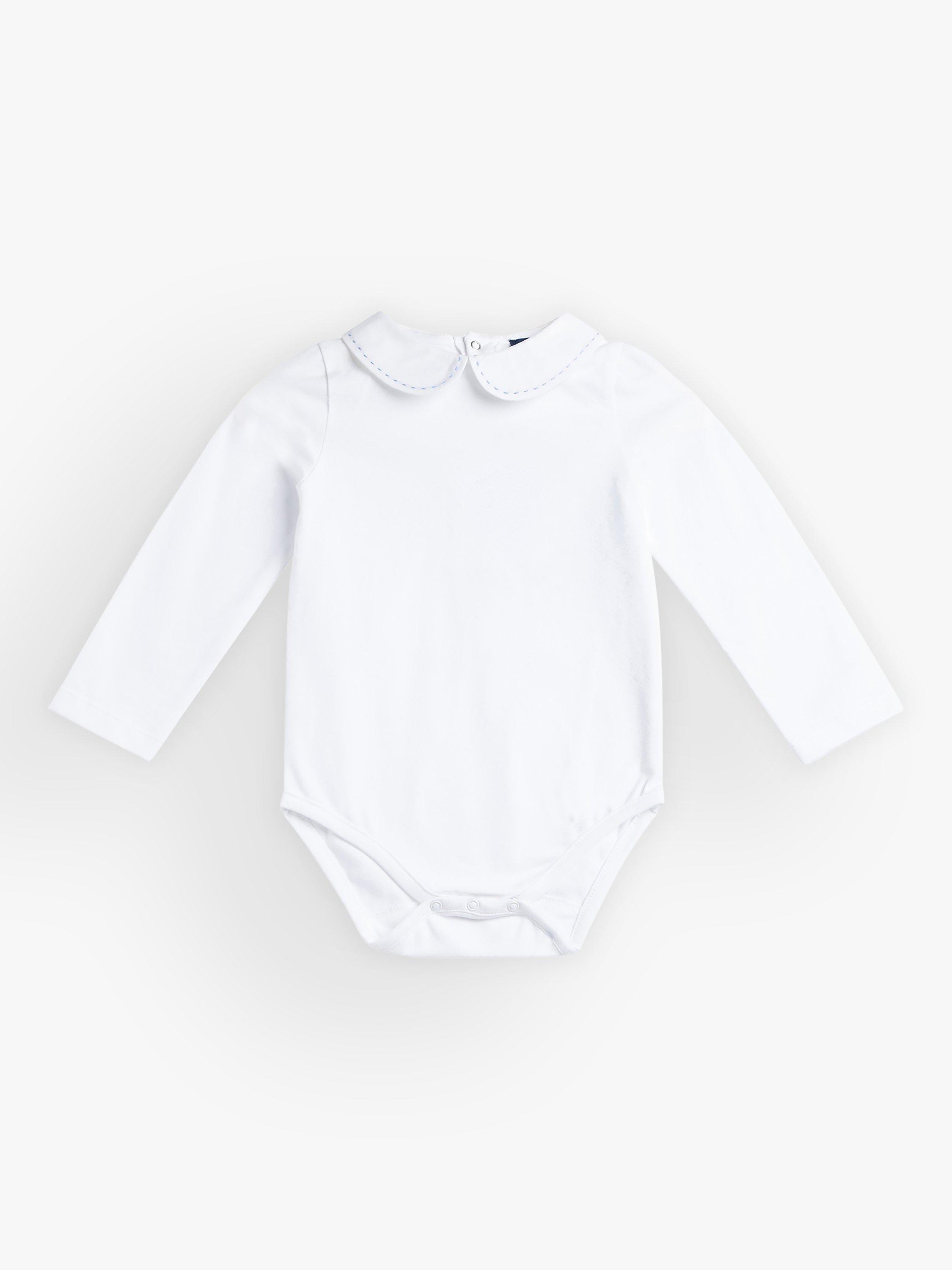 Product image 1 of 3, which shows Trotters Baby Milo Stitched Cotton Blend Bodysuit, White/Pale Blue, 3-6 months