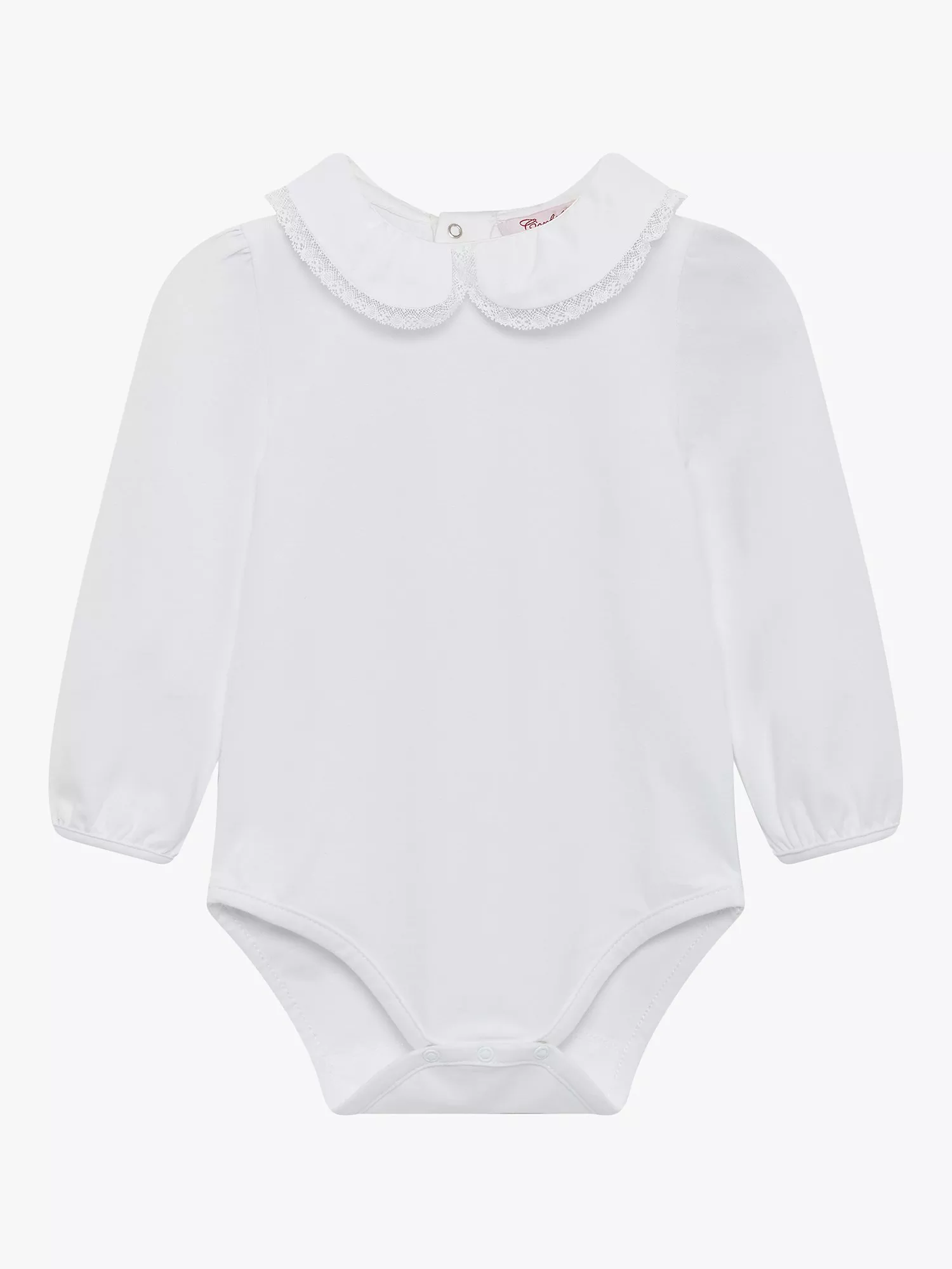 Trotters Baby Evelyn Long Sleeve Lace Trim Bodysuit, White