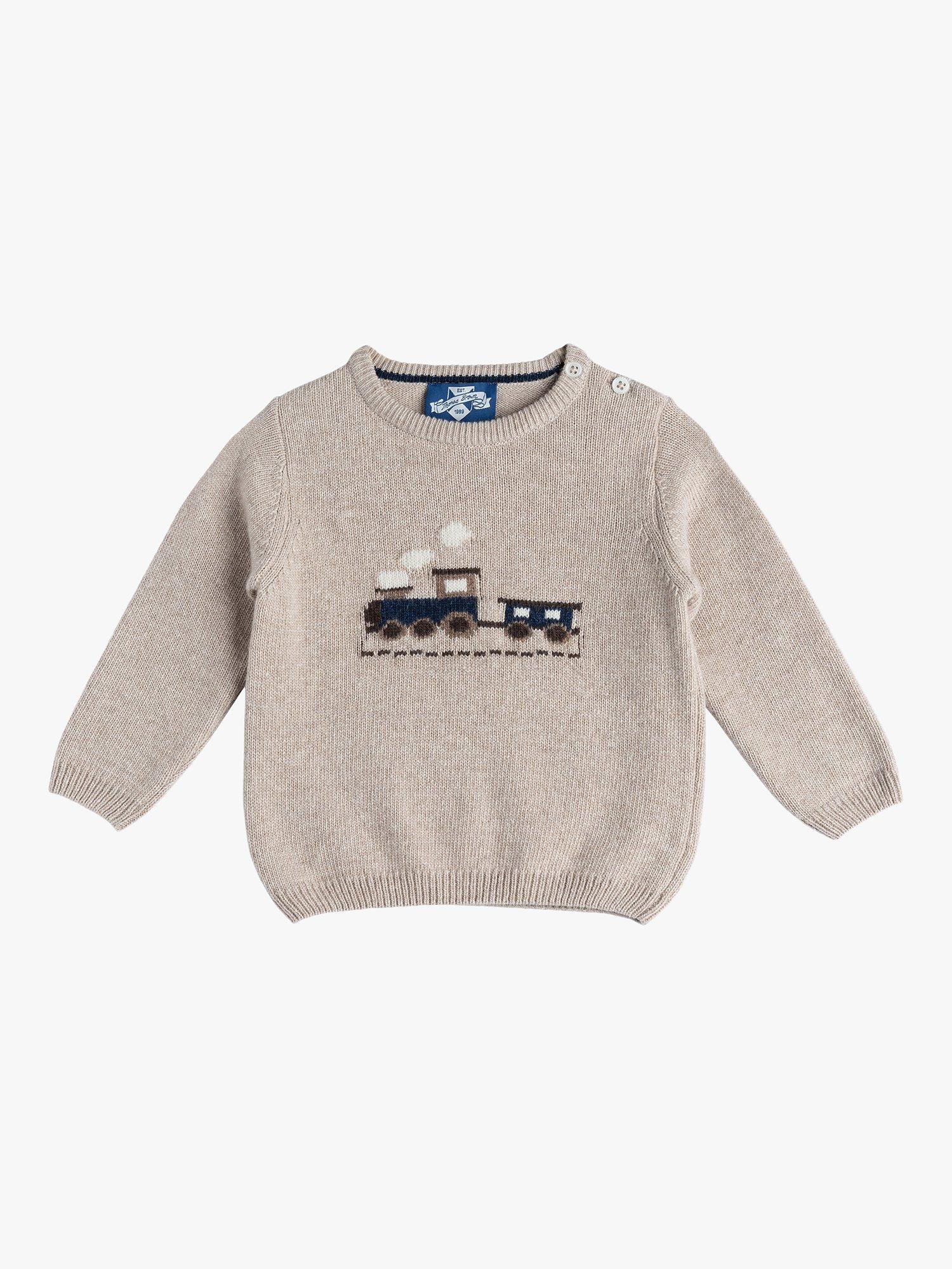 Trotters Baby Thomas Train Cashmere Blend Jumper, Oatmeal