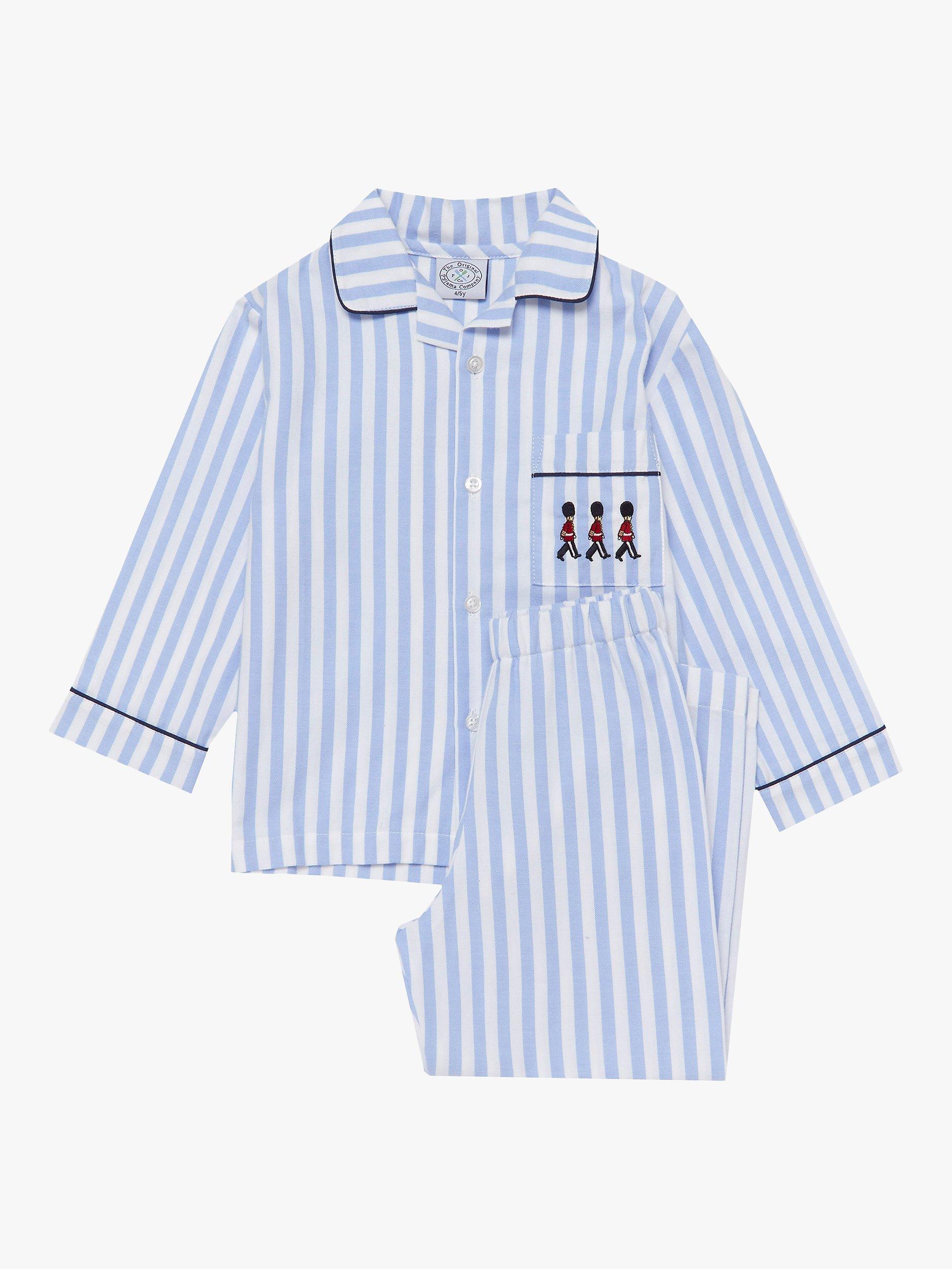 Product image 1 of 3, which shows Trotters Kids' Felix Brushed Cotton Stripe Pyjamas, Blue/White Stripe, 12-24 months