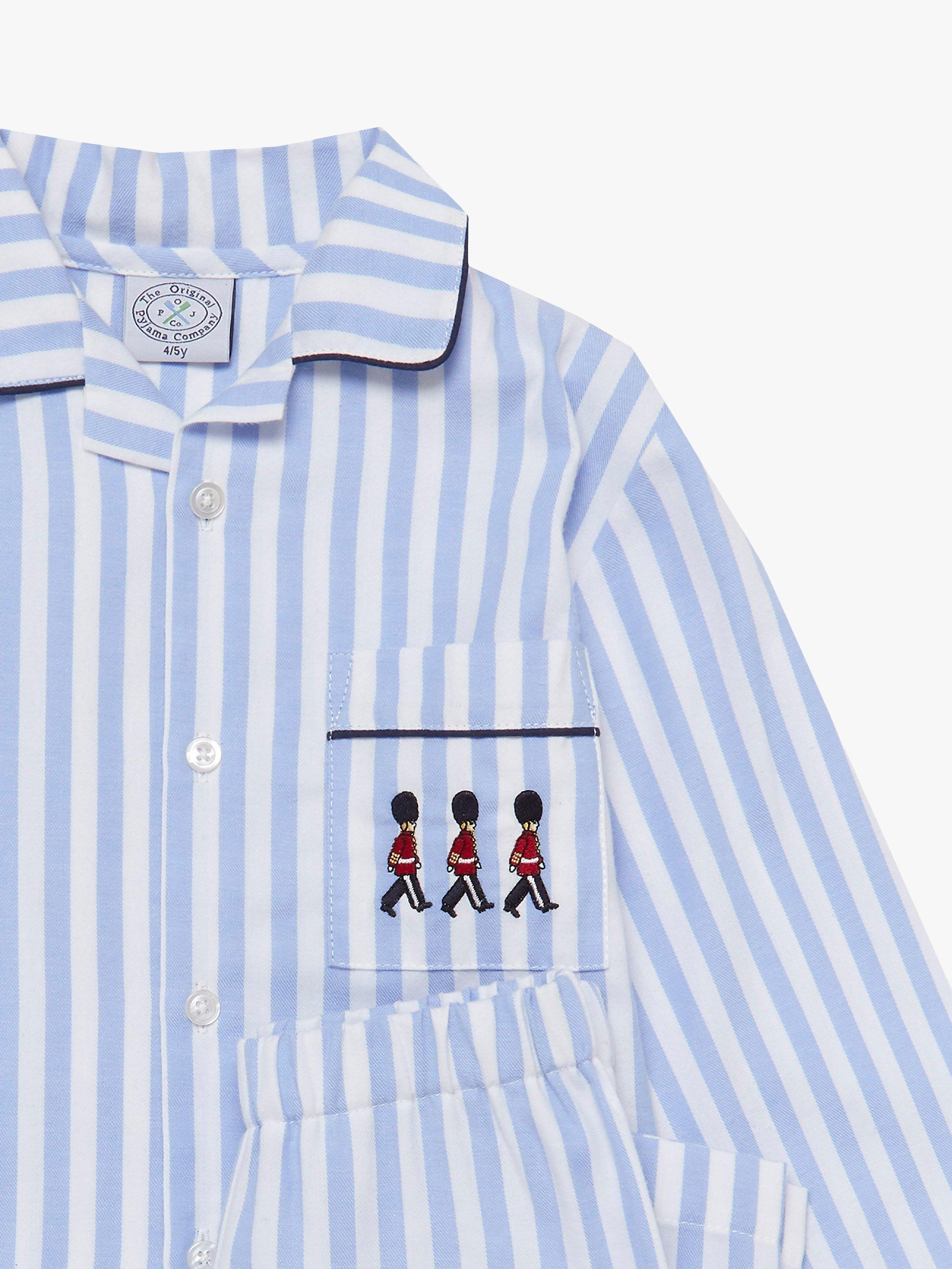 Product image 2 of 3, which shows Trotters Kids' Felix Brushed Cotton Stripe Pyjamas, Blue/White Stripe, 12-24 months