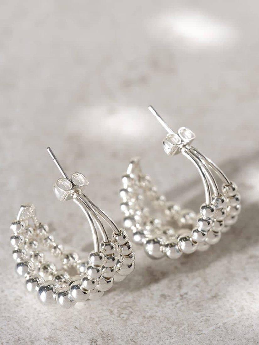 Mint Velvet Triple Layer Beaded Earrings, Silver, One Size