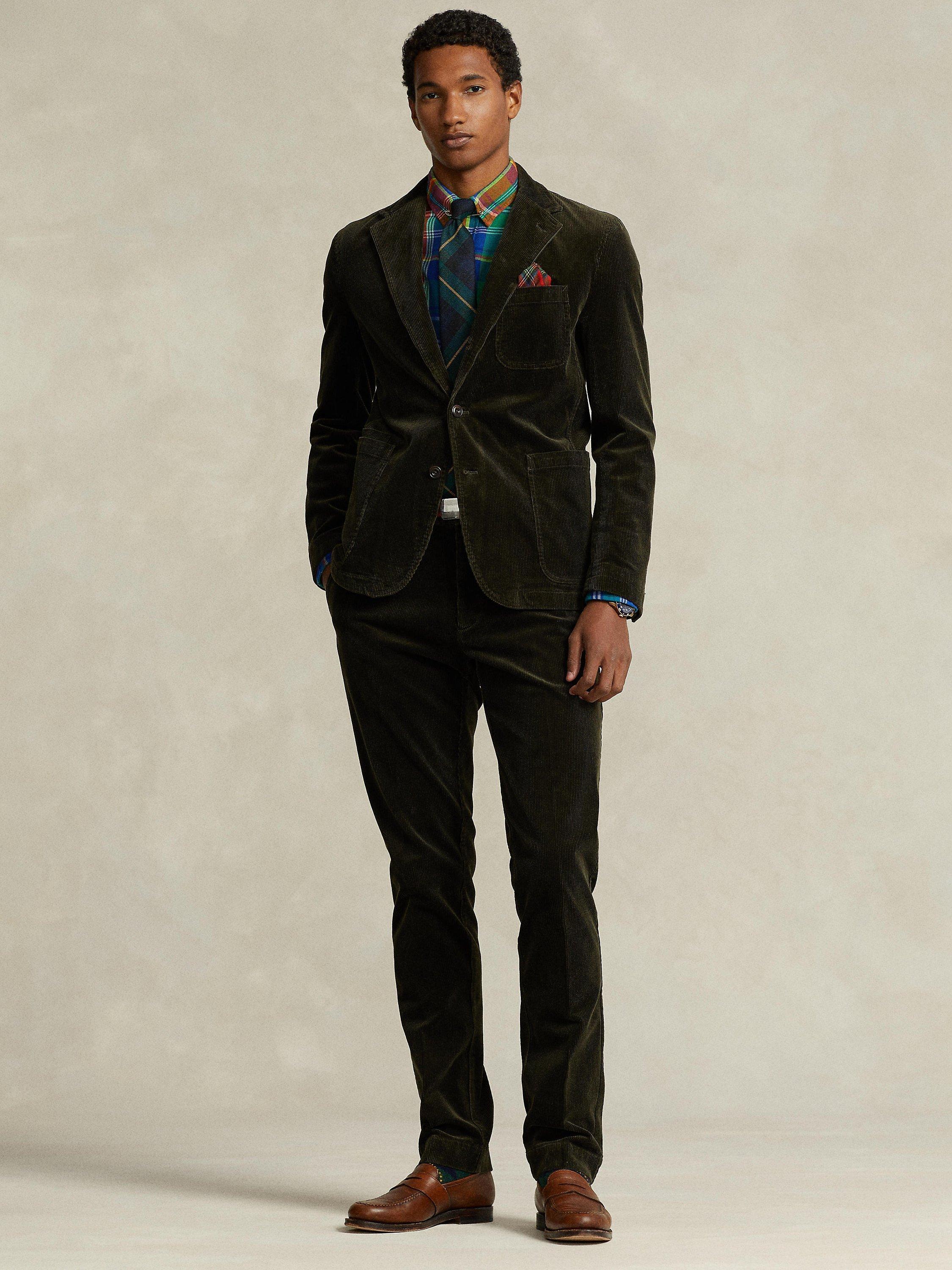 Ralph Lauren Corduroy Single Breasted Suit Jacket, Oil Cloth Green, 38