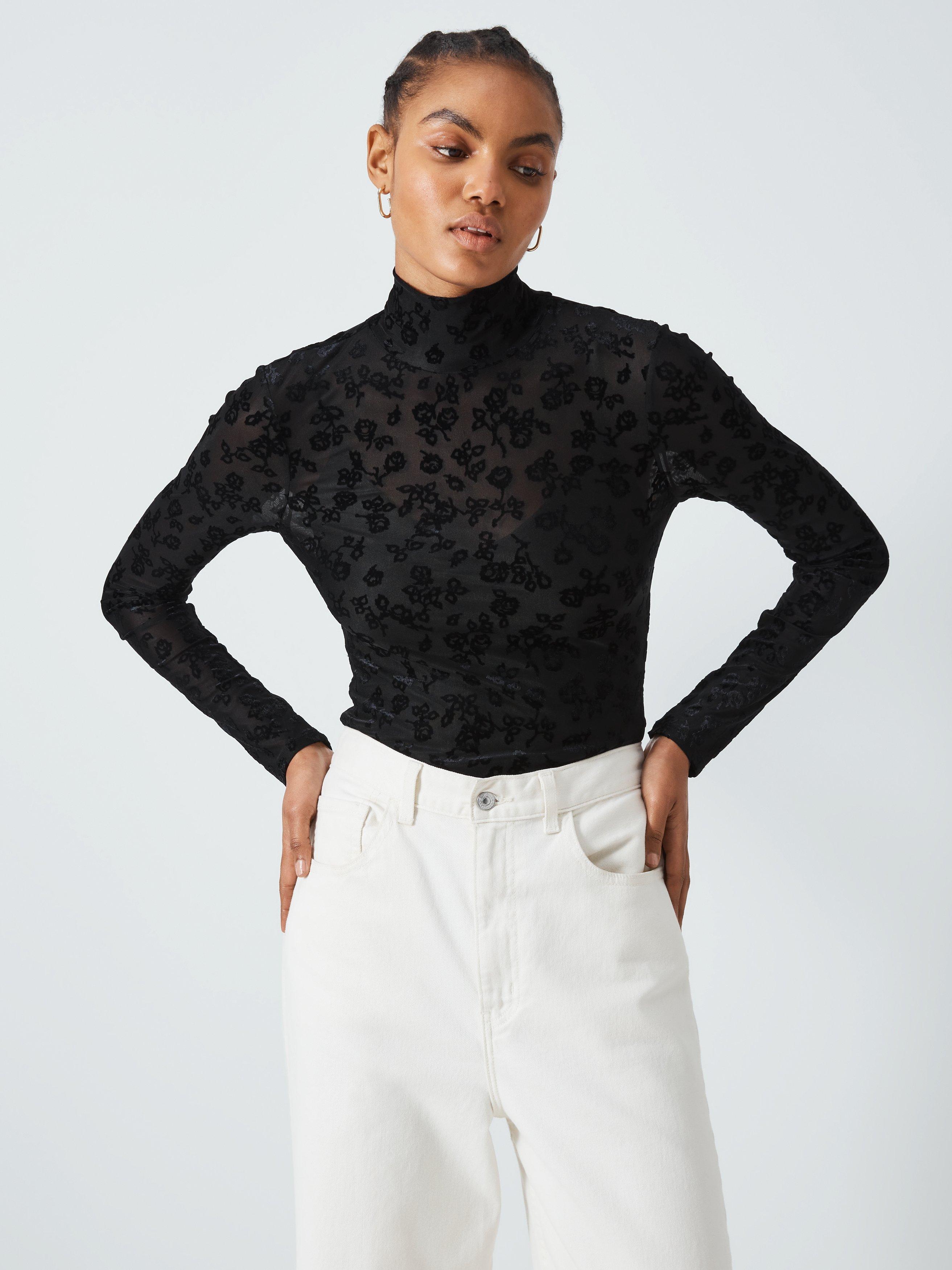 PAIGE Ursula Floral Mesh Top, Black