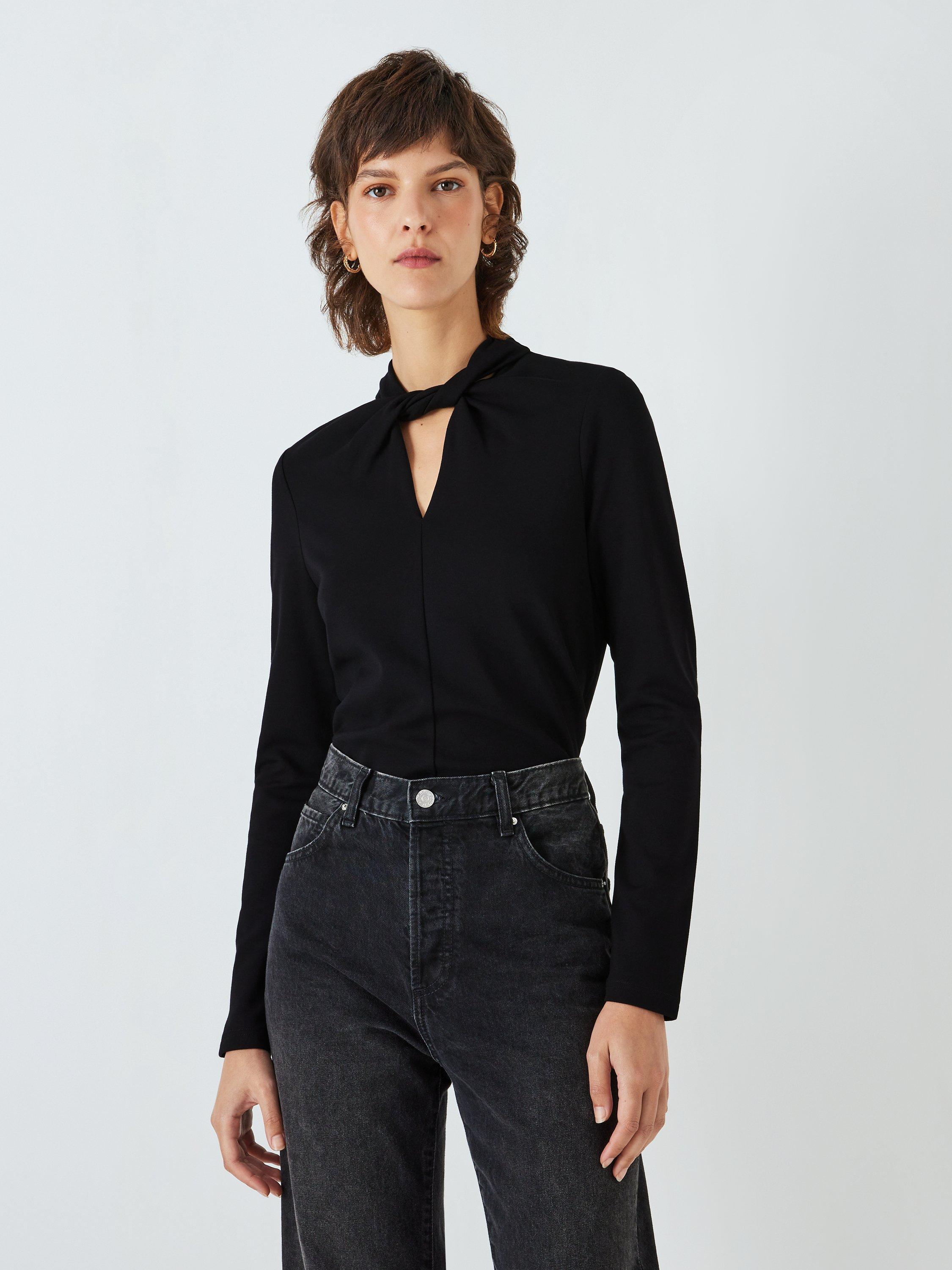 John Lewis Long Sleeve Twist Neck Top, Black