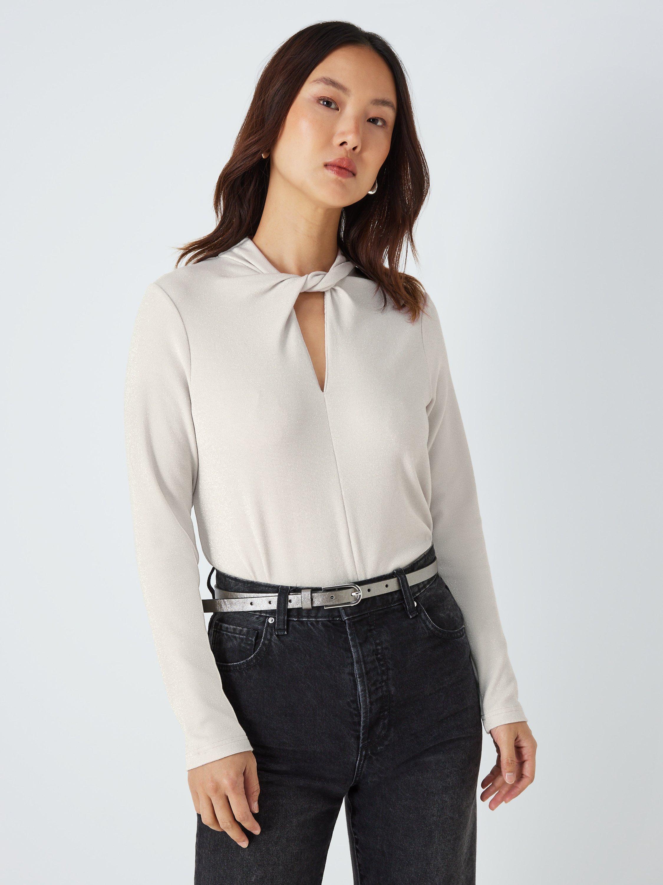 John Lewis Sparkle Twist Neck Top, Silver