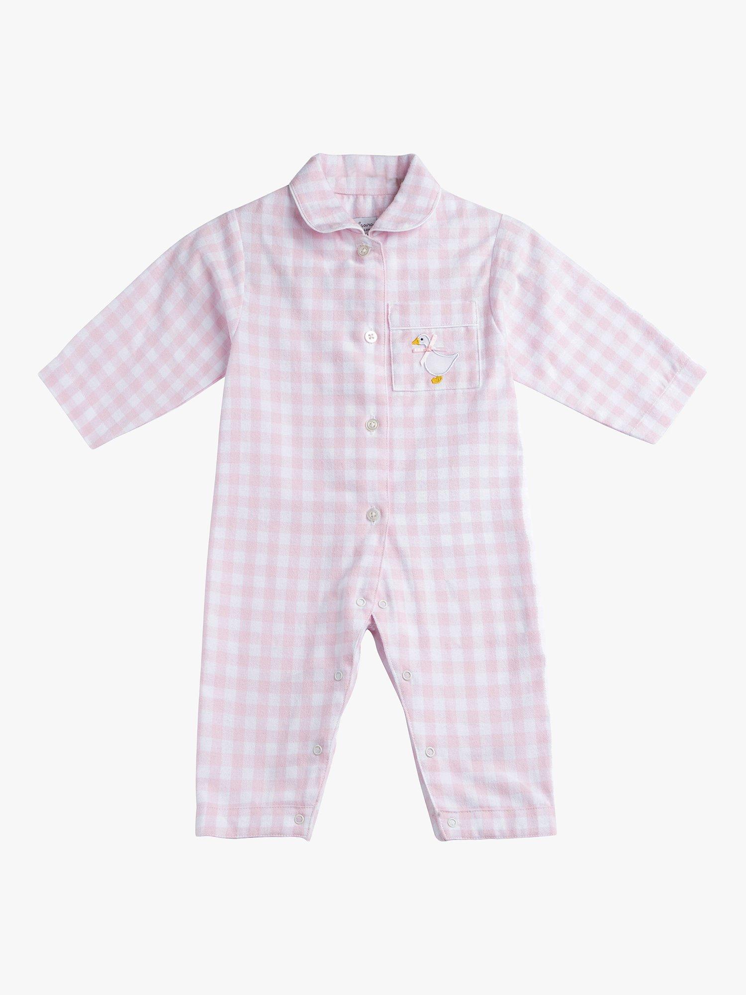 Product image 1 of 3, which shows Trotters Baby Freya Gingham All in One Pyjamas, Pale Pink, Newborn