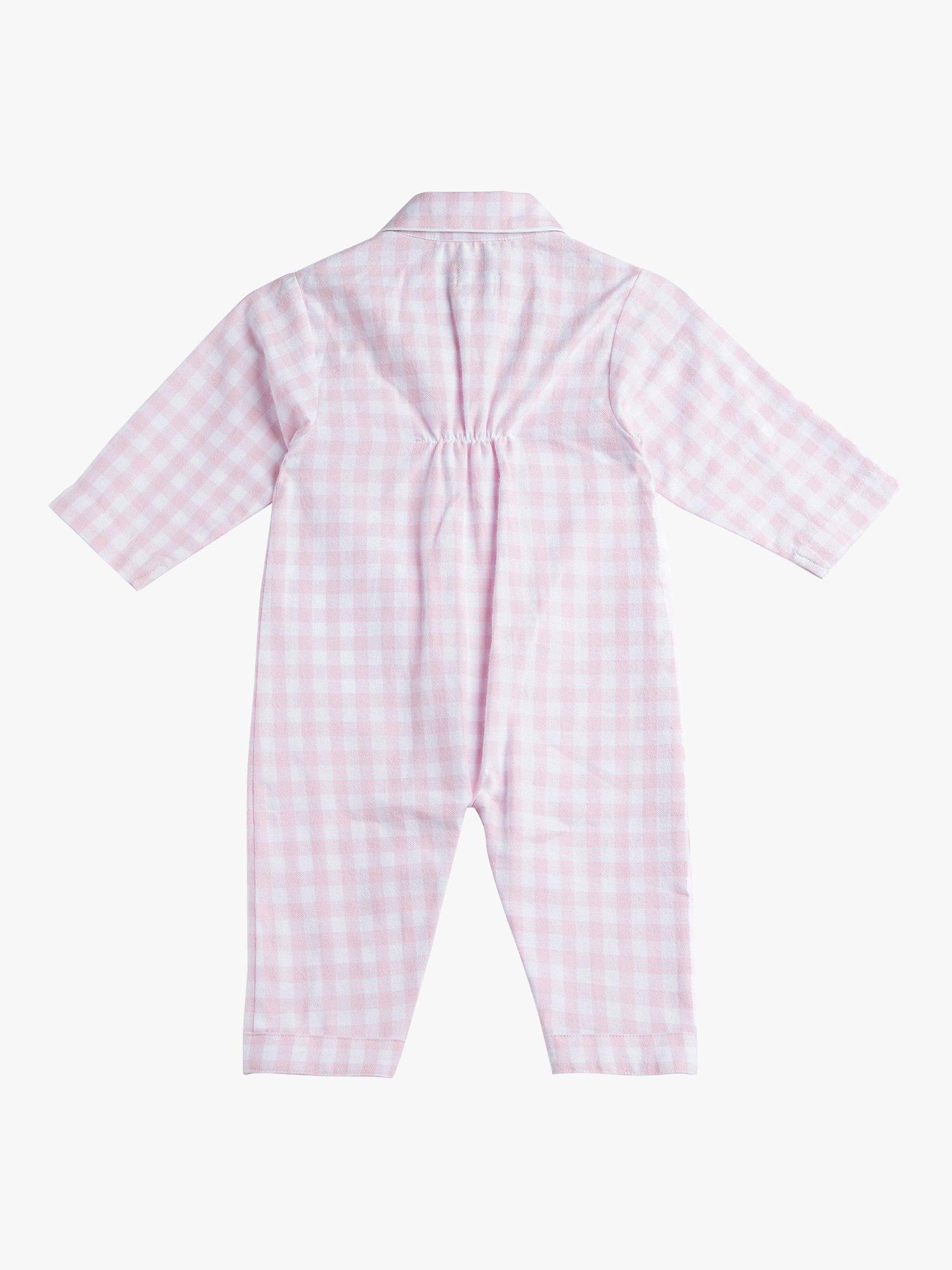 Product image 2 of 3, which shows Trotters Baby Freya Gingham All in One Pyjamas, Pale Pink, Newborn