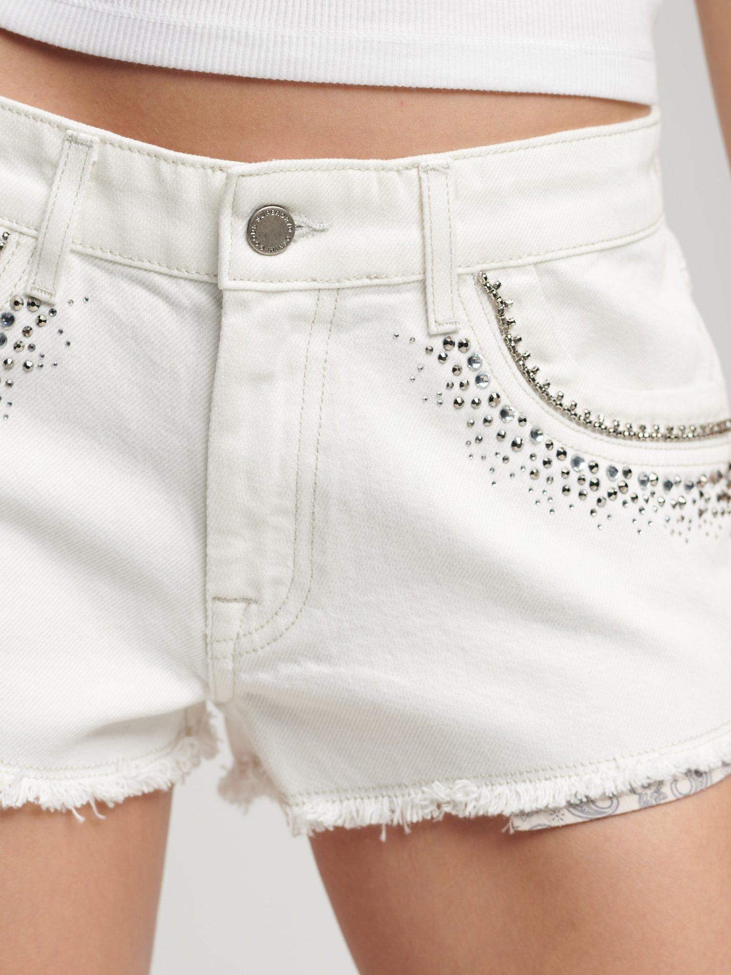 Product image 3 of 5, which shows Superdry Diamante Embellished Denim Shorts, Vintage White, 24