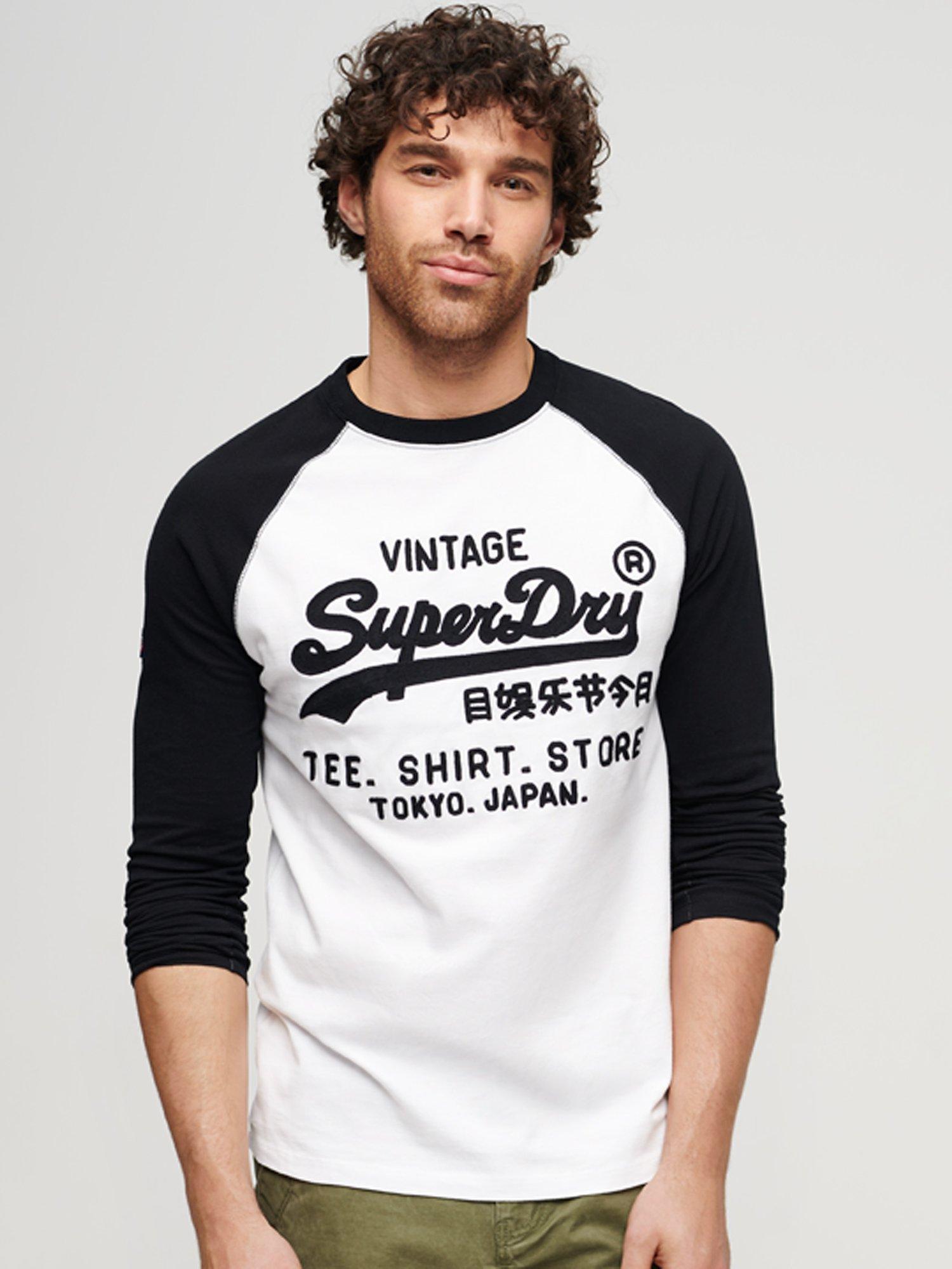 Superdry Vintage Logo Store Raglan Long Sleeve Top, Optic/Black