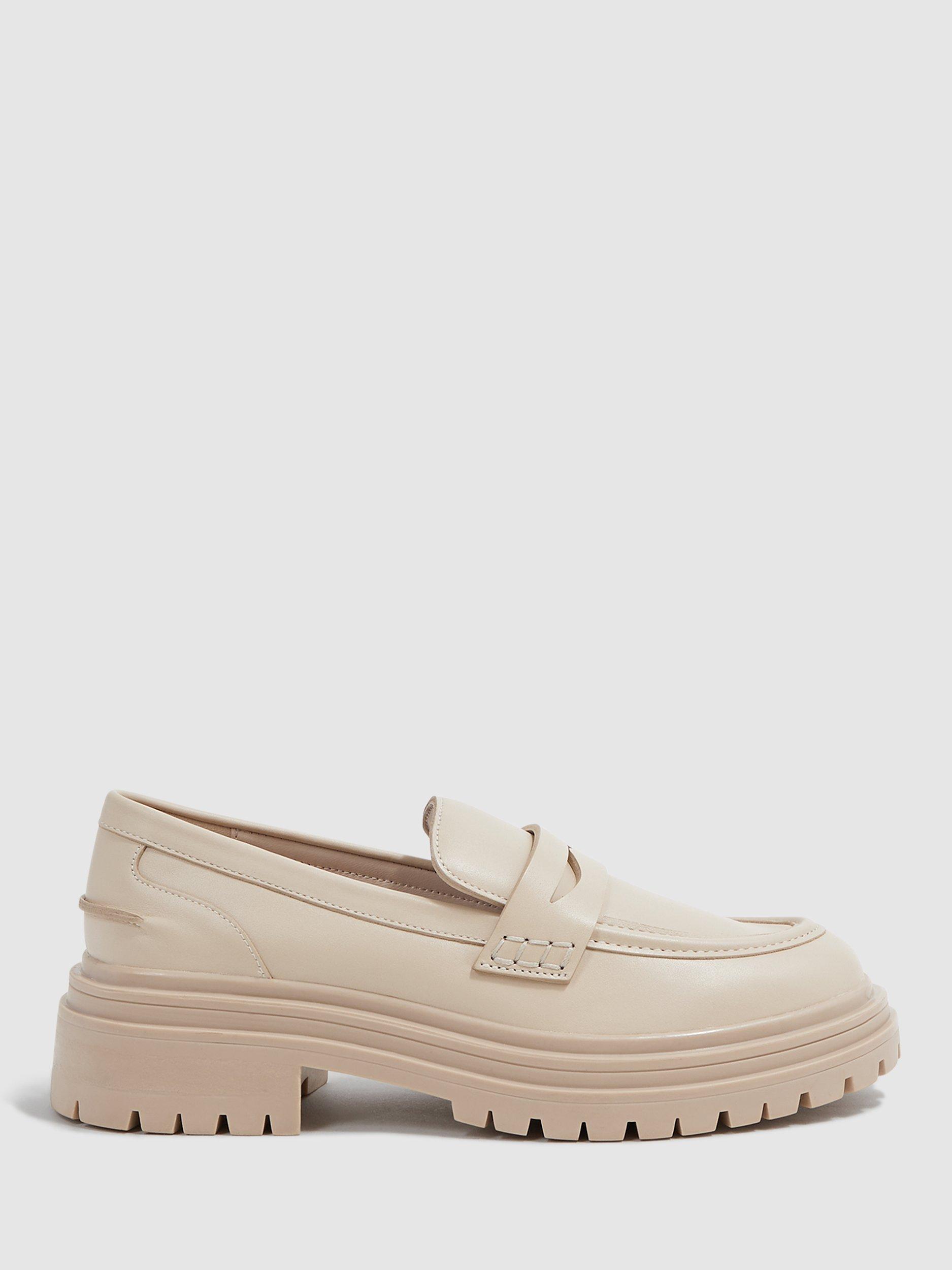 Reiss Adele Leather Chunky Cleated Loafers, Ecru