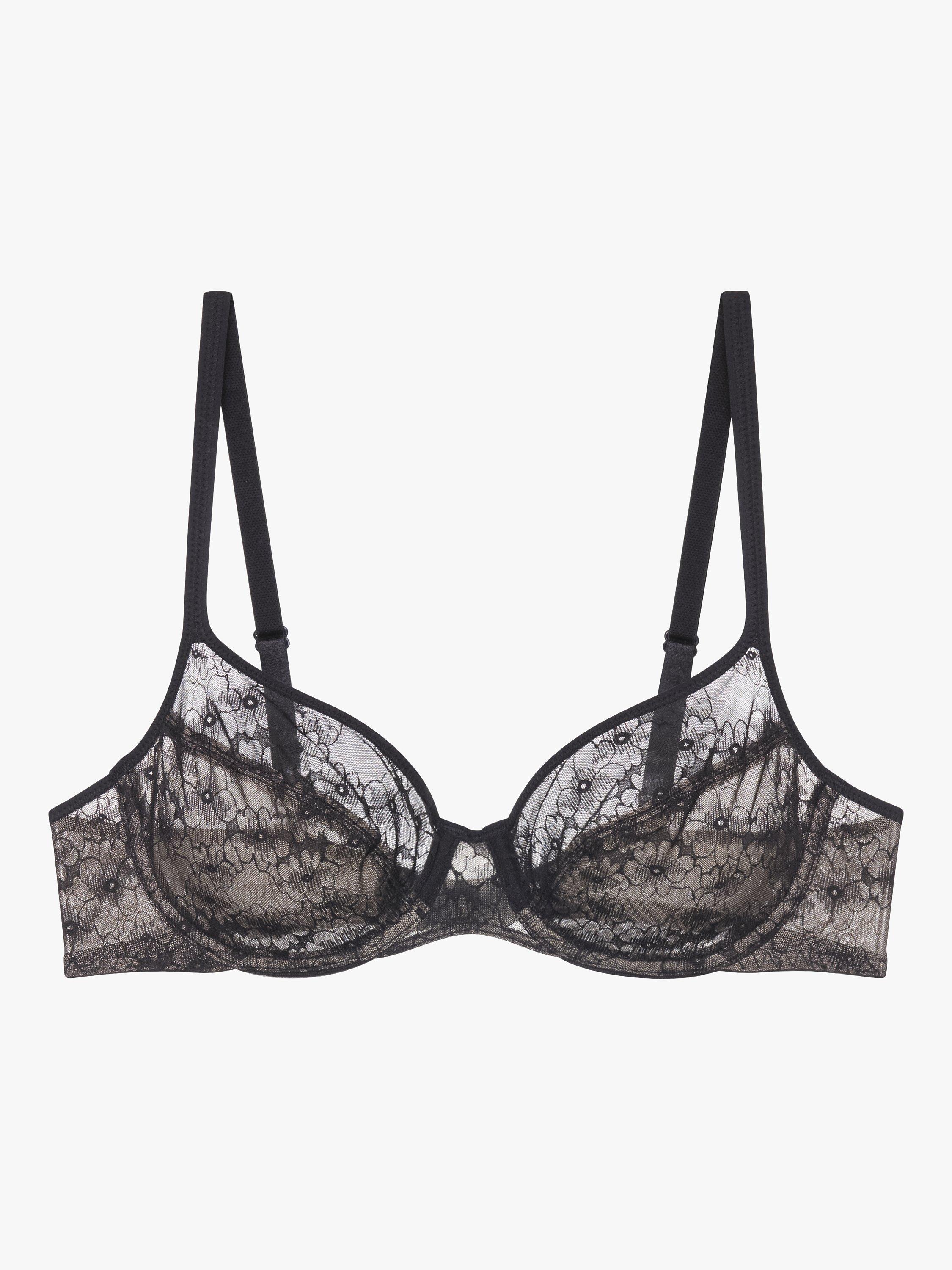 Product image 5 of 5, which shows Triumph Bright Spotlight Textured Floral Underwired Bra, Black, 32C