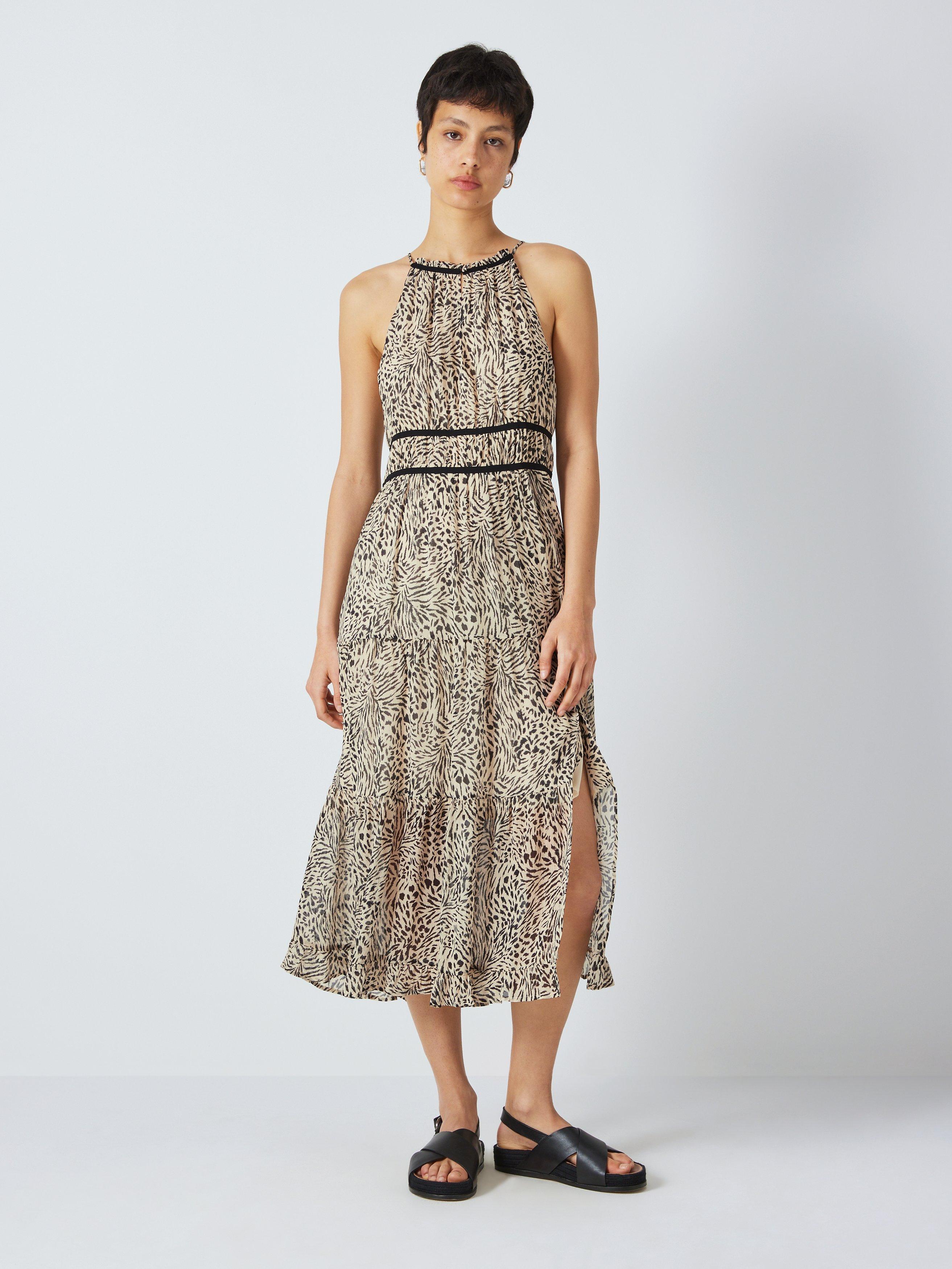 PAIGE Esmerelda Cheetah Print Silk Georgette Midi Dress, Cloud Dancer/Black