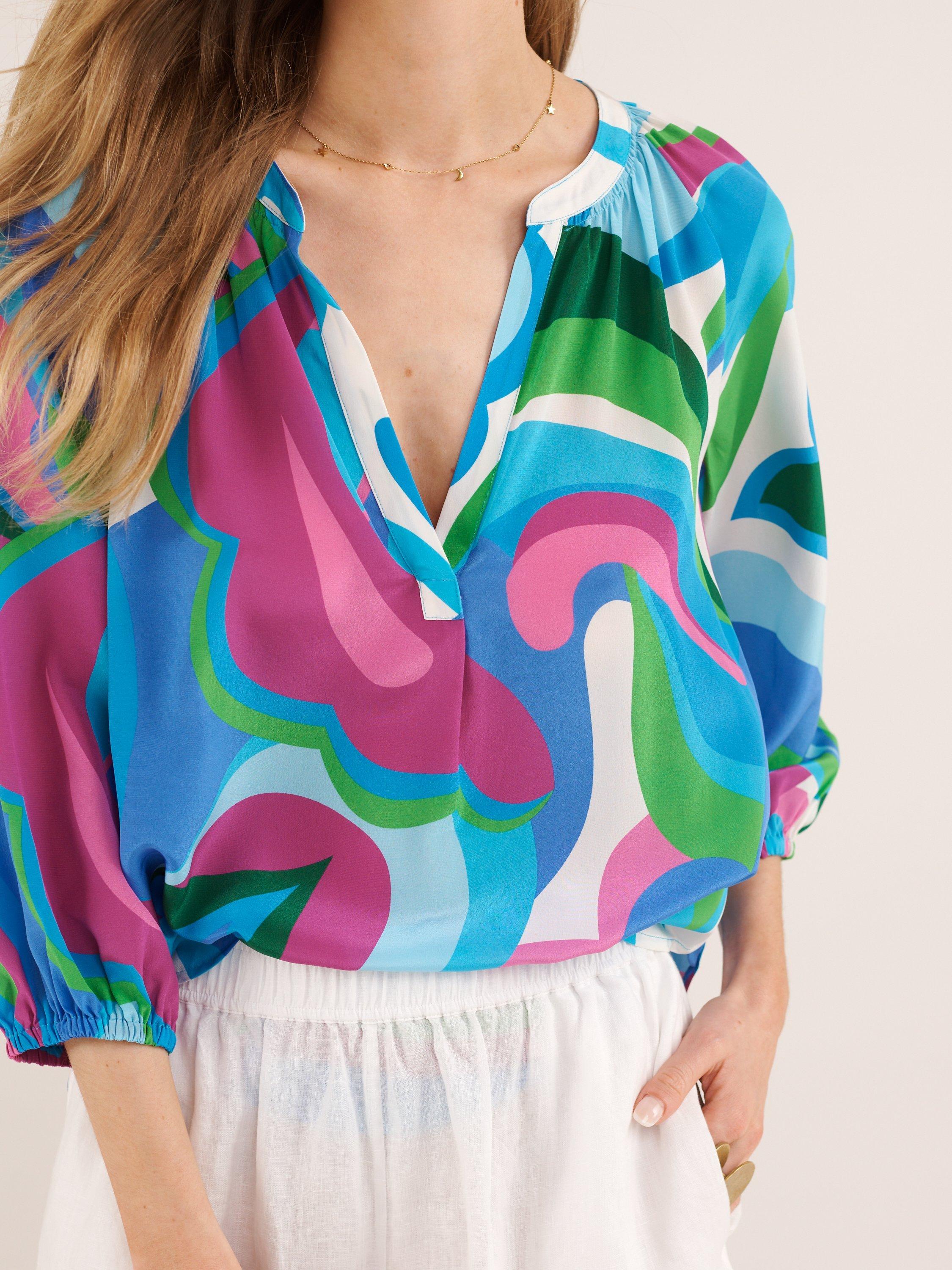 Product image 5 of 7, which shows NRBY Lara Silk Big Swirl Shirt, Multi, XS